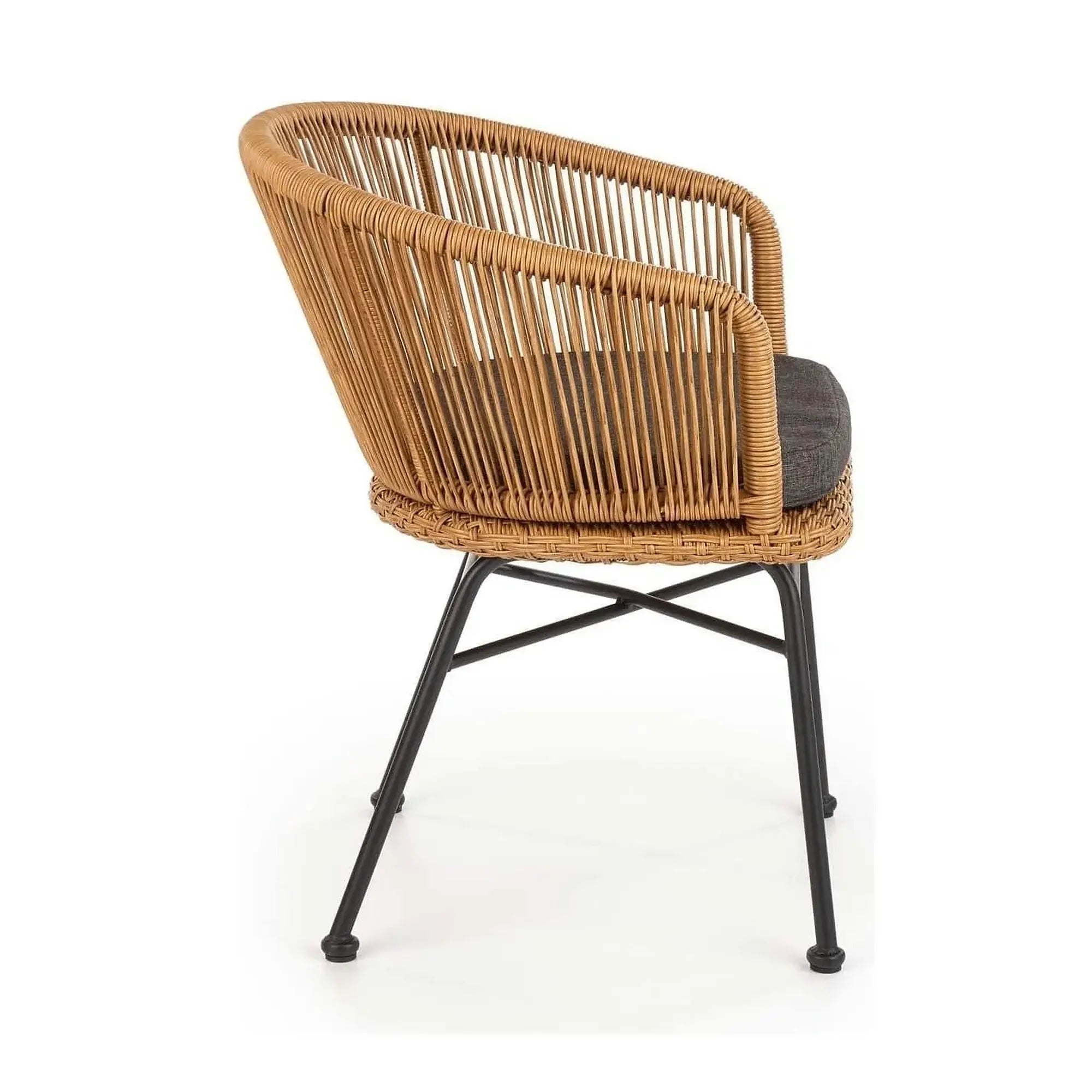 Scaun K400, gri/bej/negru, stofa/rattan sintetic/otel, 55x47x74 cm