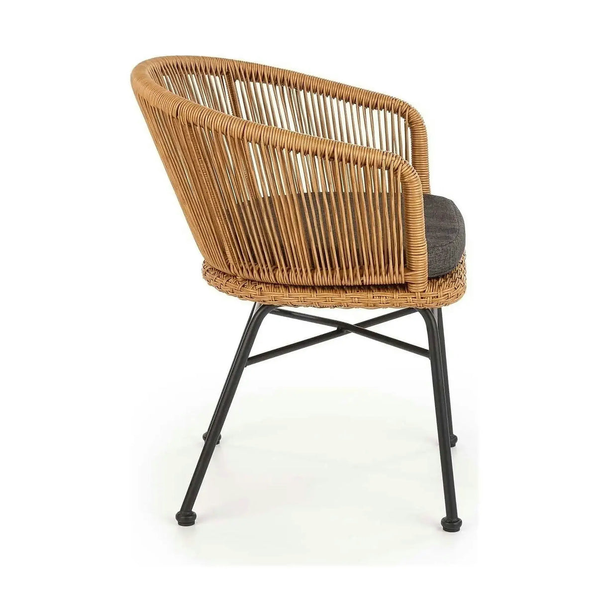 Scaun K400, gri/bej/negru, stofa/rattan sintetic/otel, 55x47x74 cm