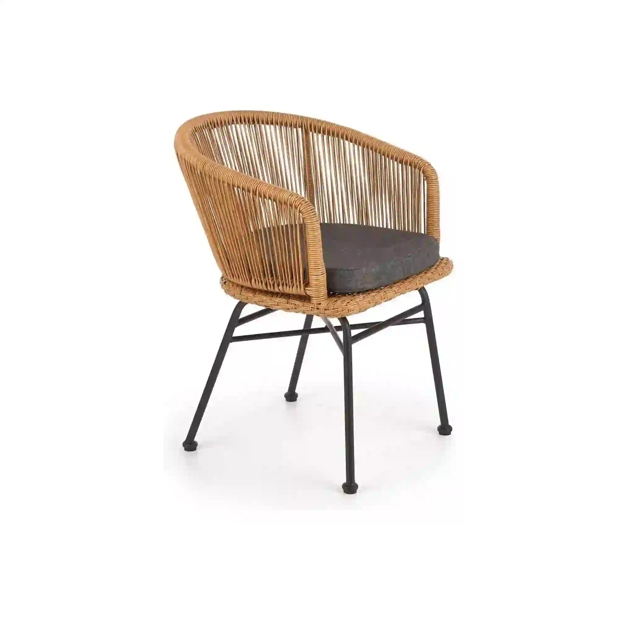 Scaun K400, gri/bej/negru, stofa/rattan sintetic/otel, 55x47x74 cm