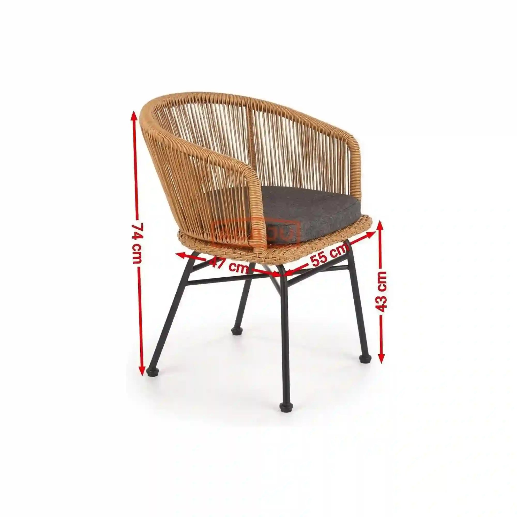 Scaun K400, gri/bej/negru, stofa/rattan sintetic/otel, 55x47x74 cm