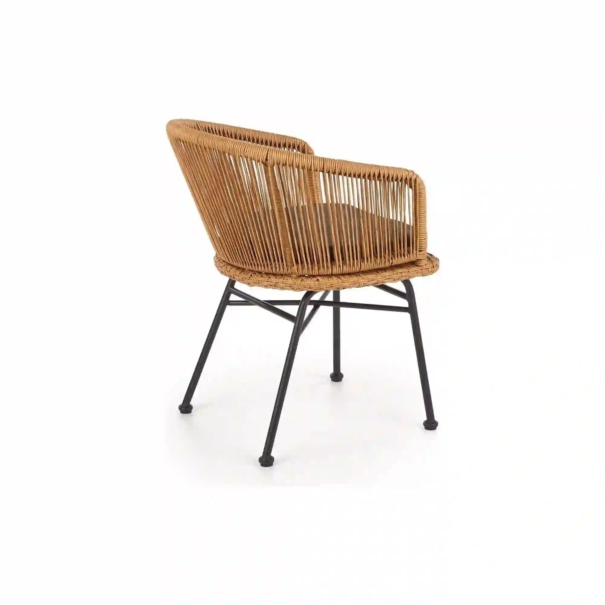 Scaun K400, gri/bej/negru, stofa/rattan sintetic/otel, 55x47x74 cm