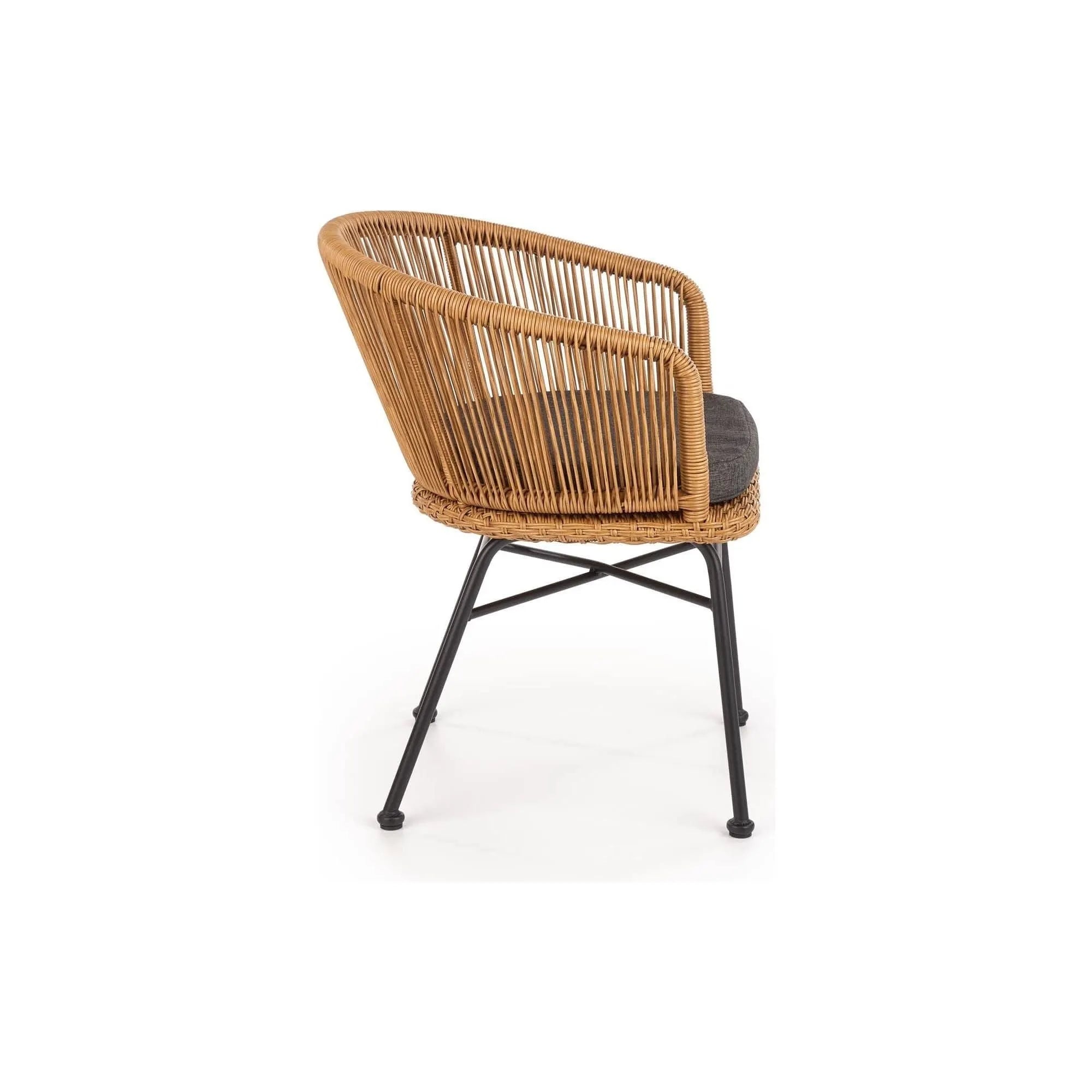Scaun K400, gri/bej/negru, stofa/rattan sintetic/otel, 55x47x74 cm