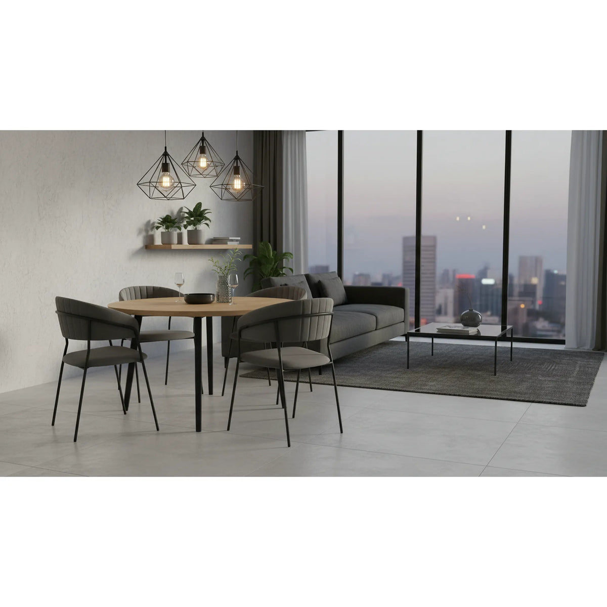 Scaun K426, gri/negru, stofa catifelata/metal, 57x54x79 cm