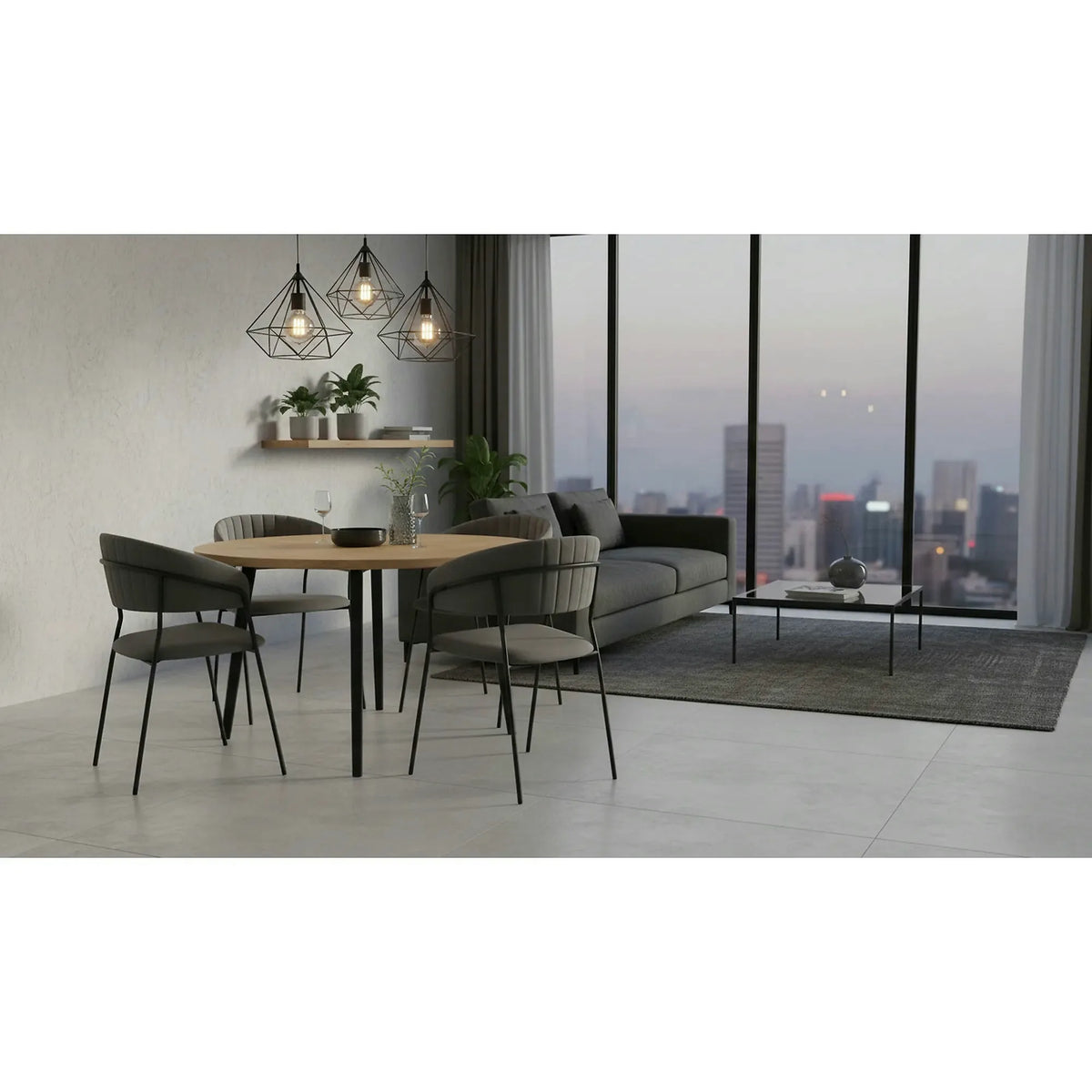 Scaun K426, gri/negru, stofa catifelata/metal, 57x54x79 cm