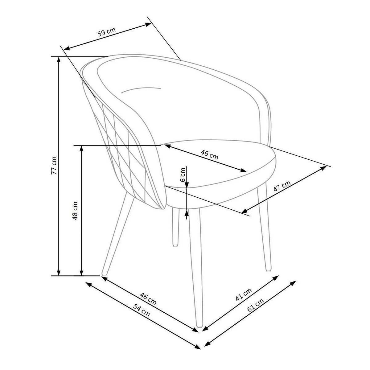Scaun K430, bej/negru, stofa catifelata/metal, 61x54x77 cm