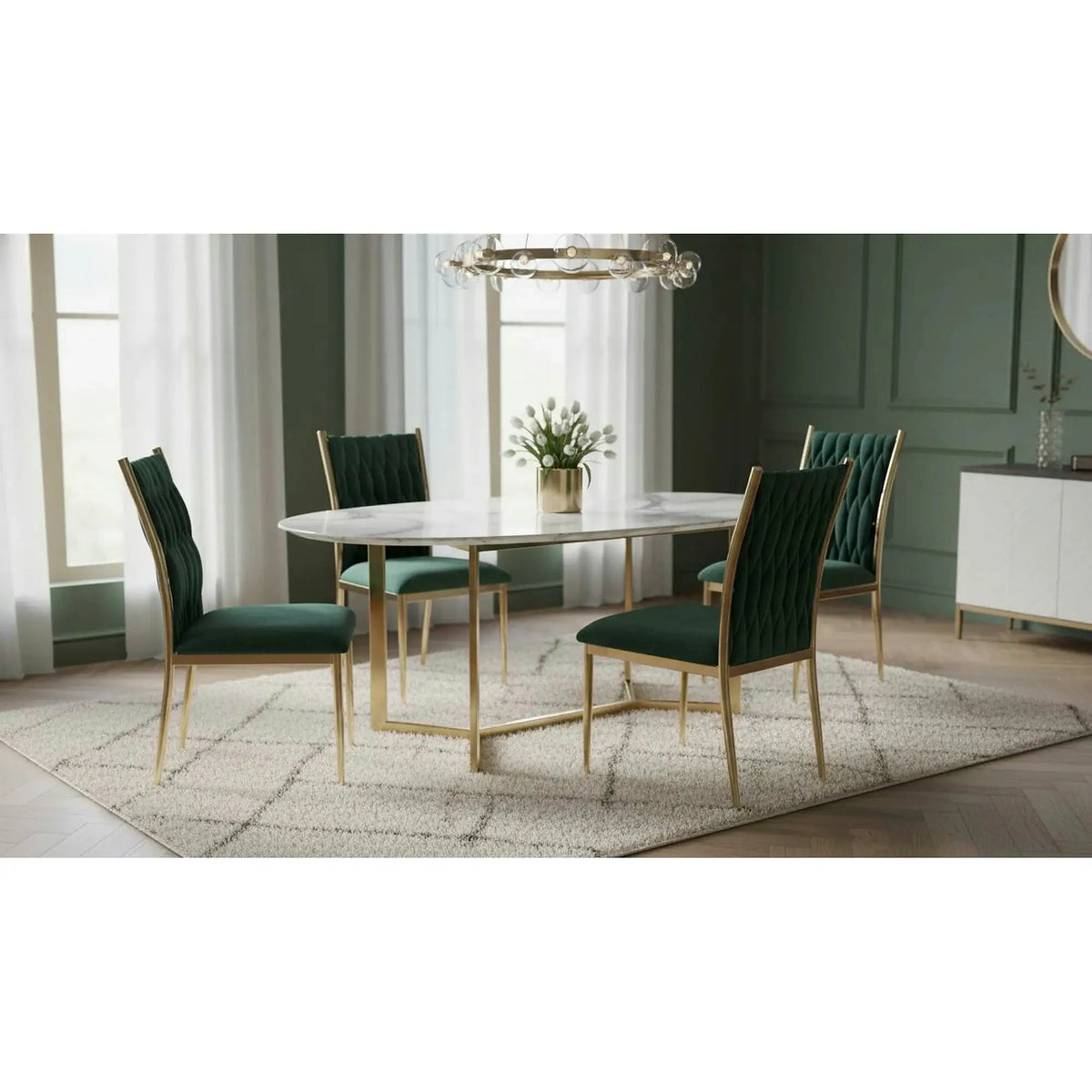 Scaun K436, verde/auriu, stofa catifelata/metal, 48x55x94 cm
