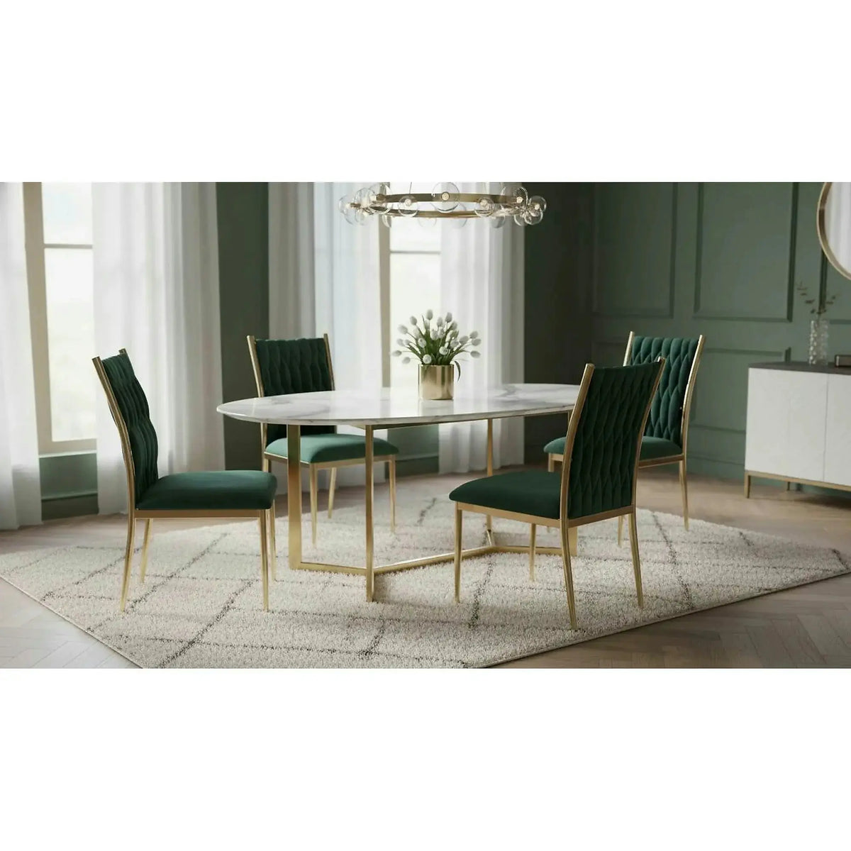 Scaun K436, verde/auriu, stofa catifelata/metal, 48x55x94 cm