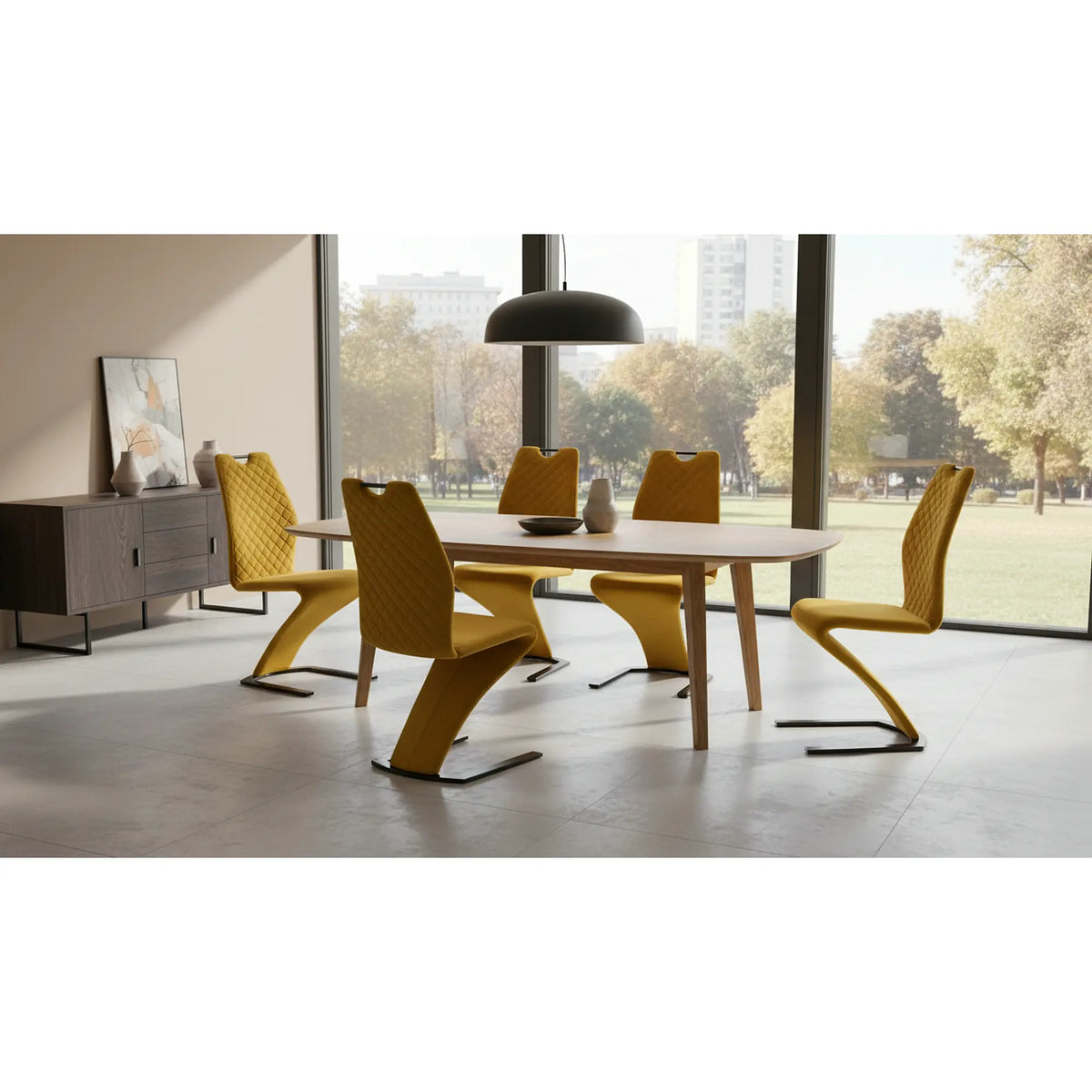 Scaun K442, galben mustar/negru, stofa catifelata/metal, 46x61x102 cm