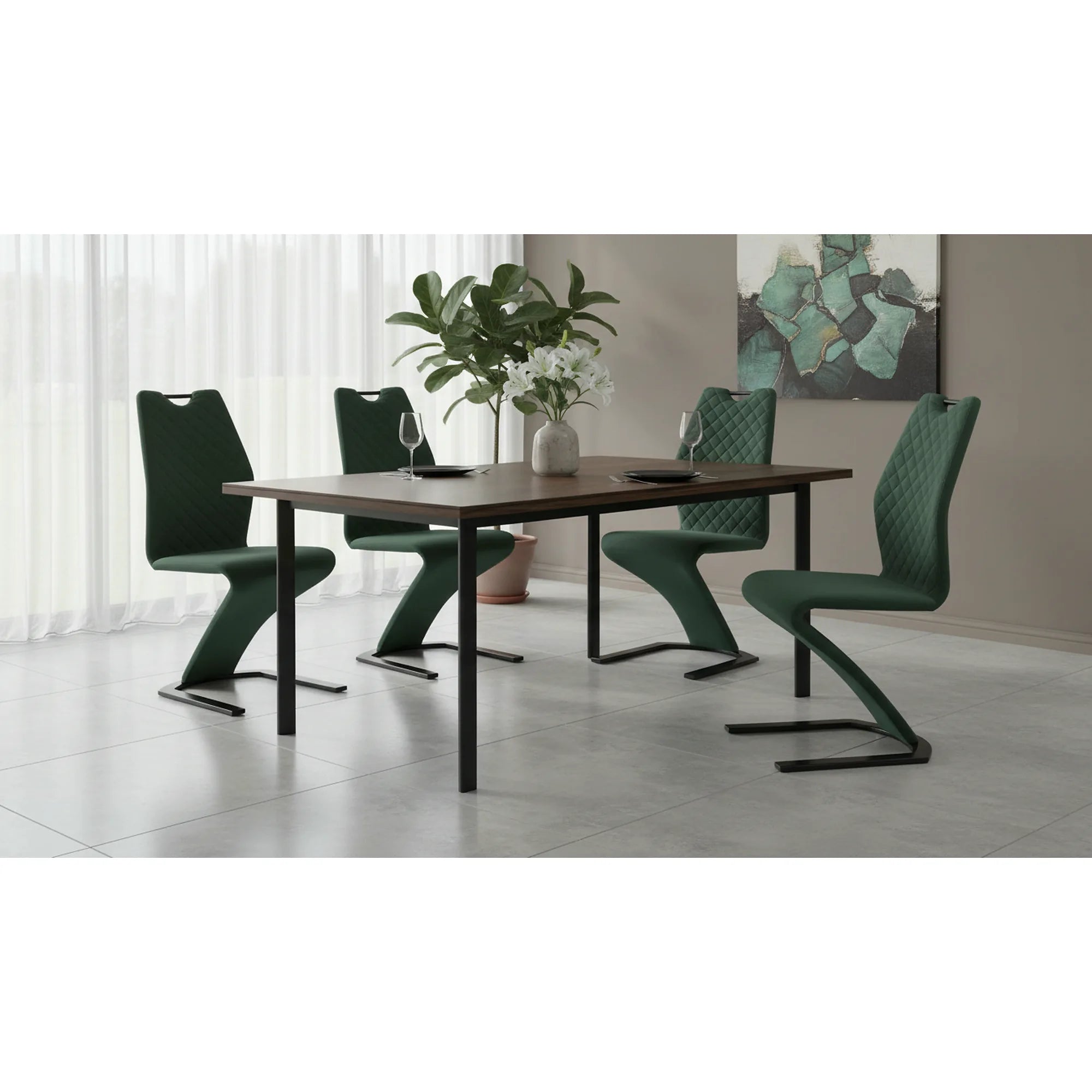 Scaun K442, verde inchis/negru, stofa catifelata/metal, 46x61x102 cm