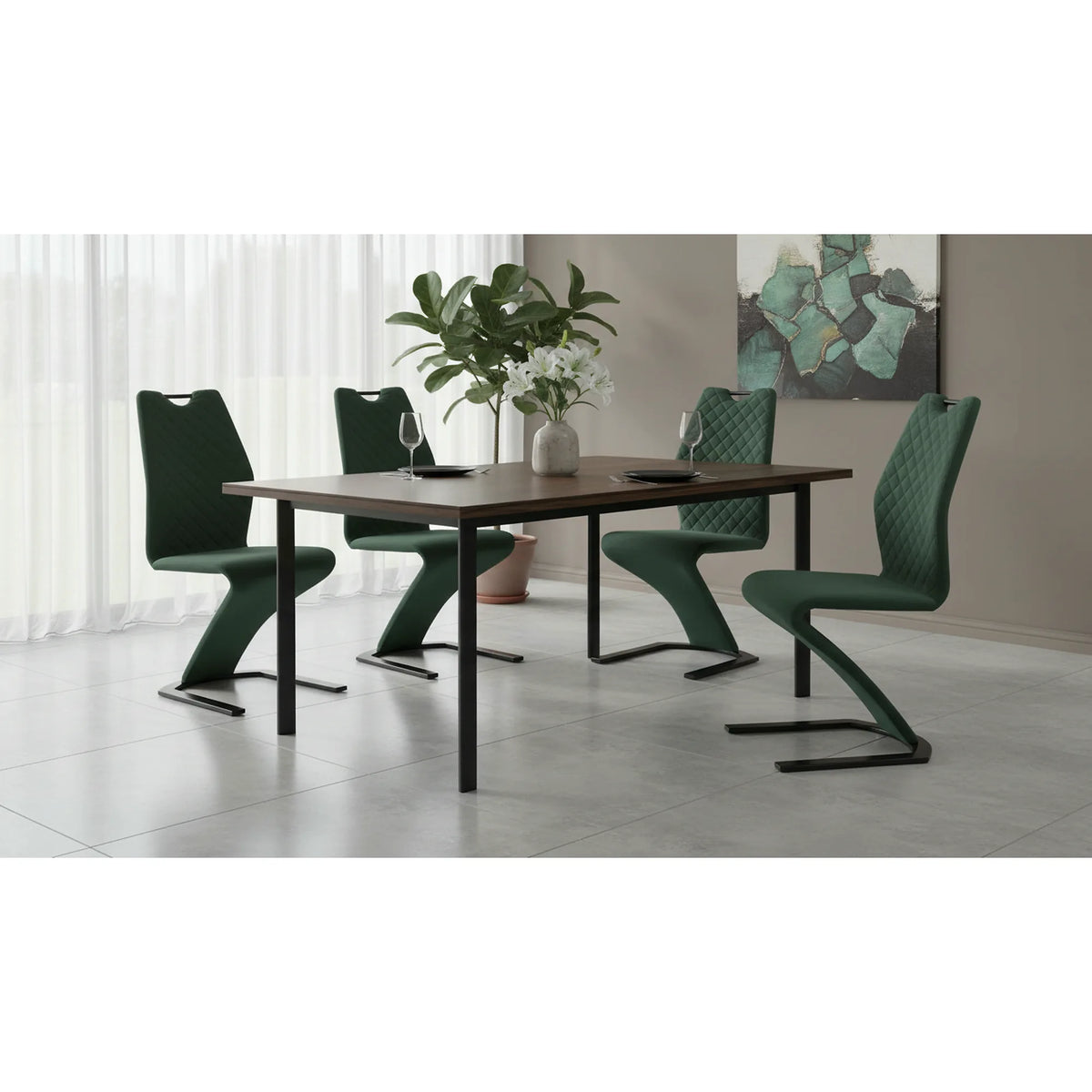 Scaun K442, verde inchis/negru, stofa catifelata/metal, 46x61x102 cm