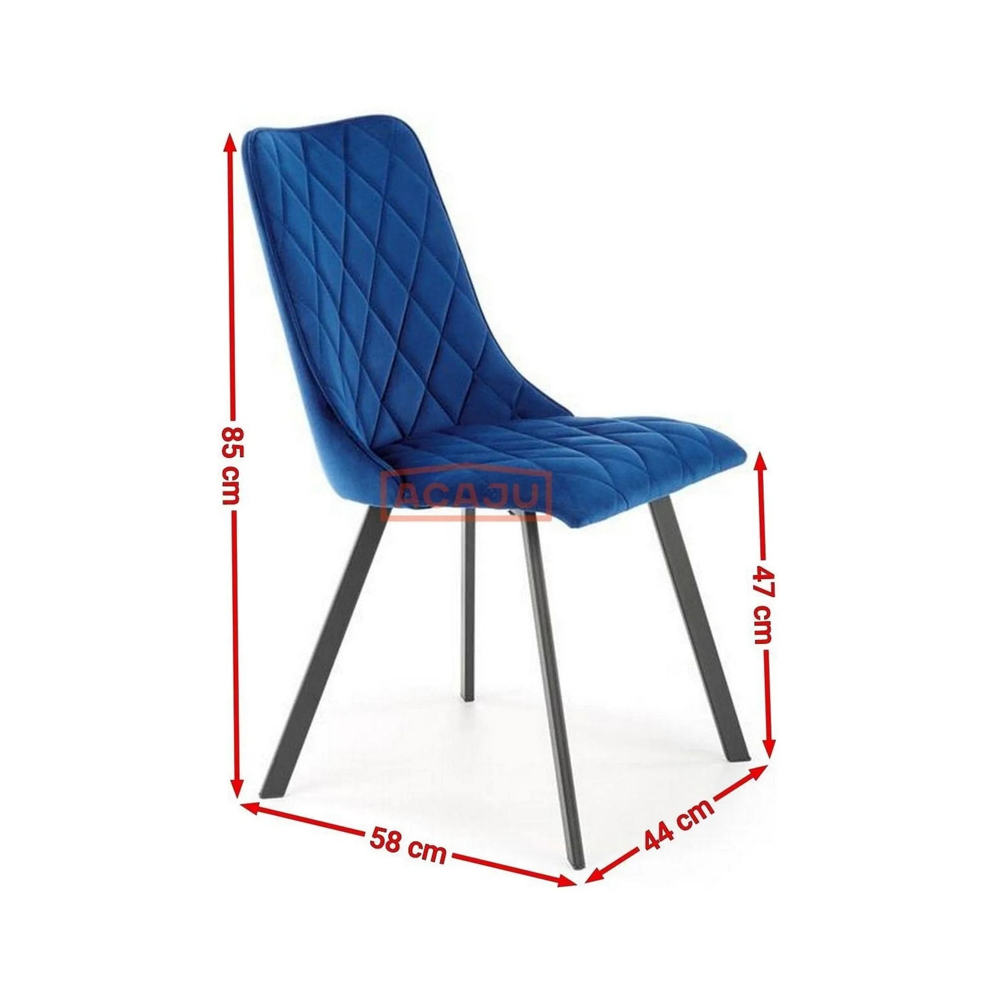 Scaun K450, albastru/negru, stofa catifelata/metal, 44x58x85 cm