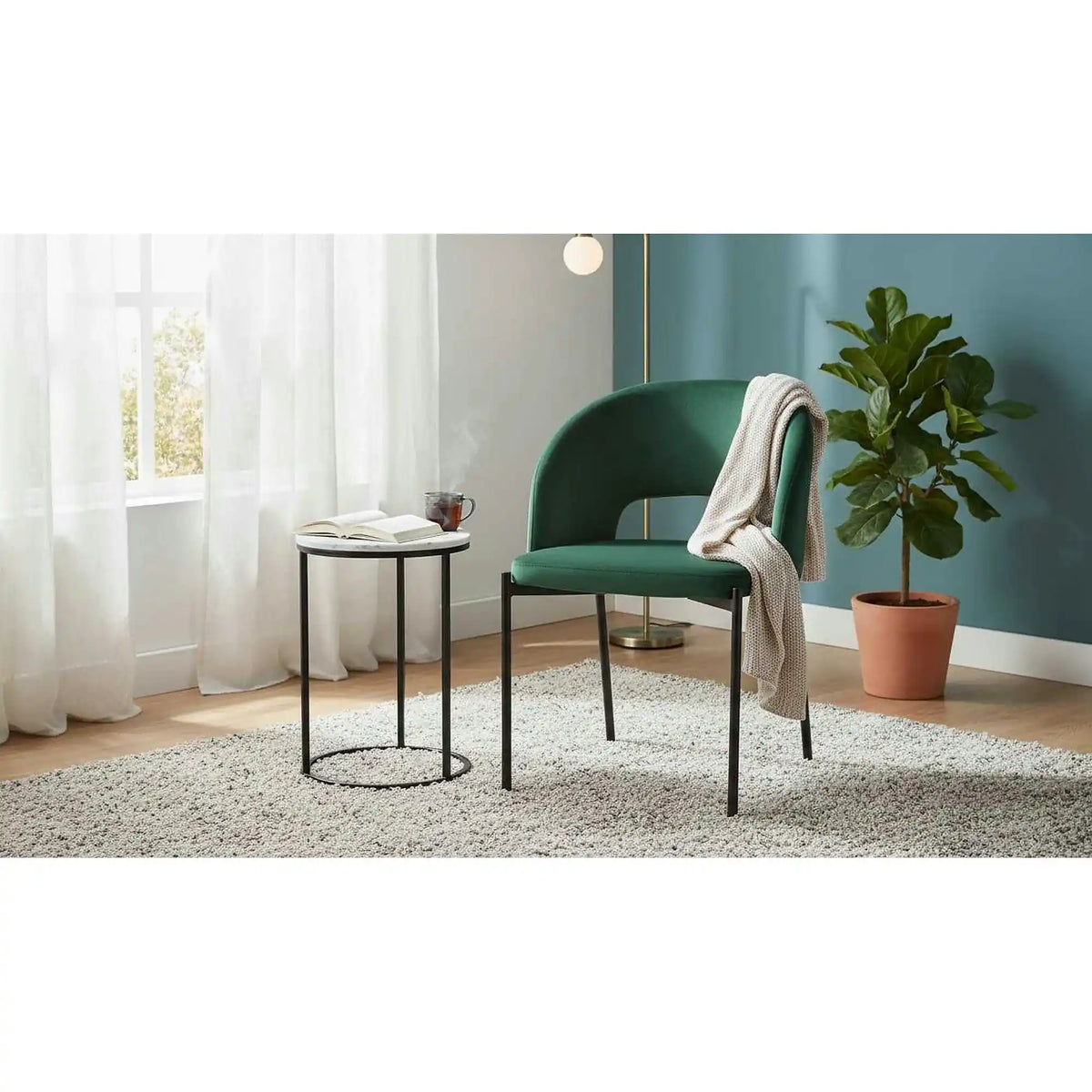 Scaun K455, verde/negru, stofa catifelata/metal, 51x57x77 cm