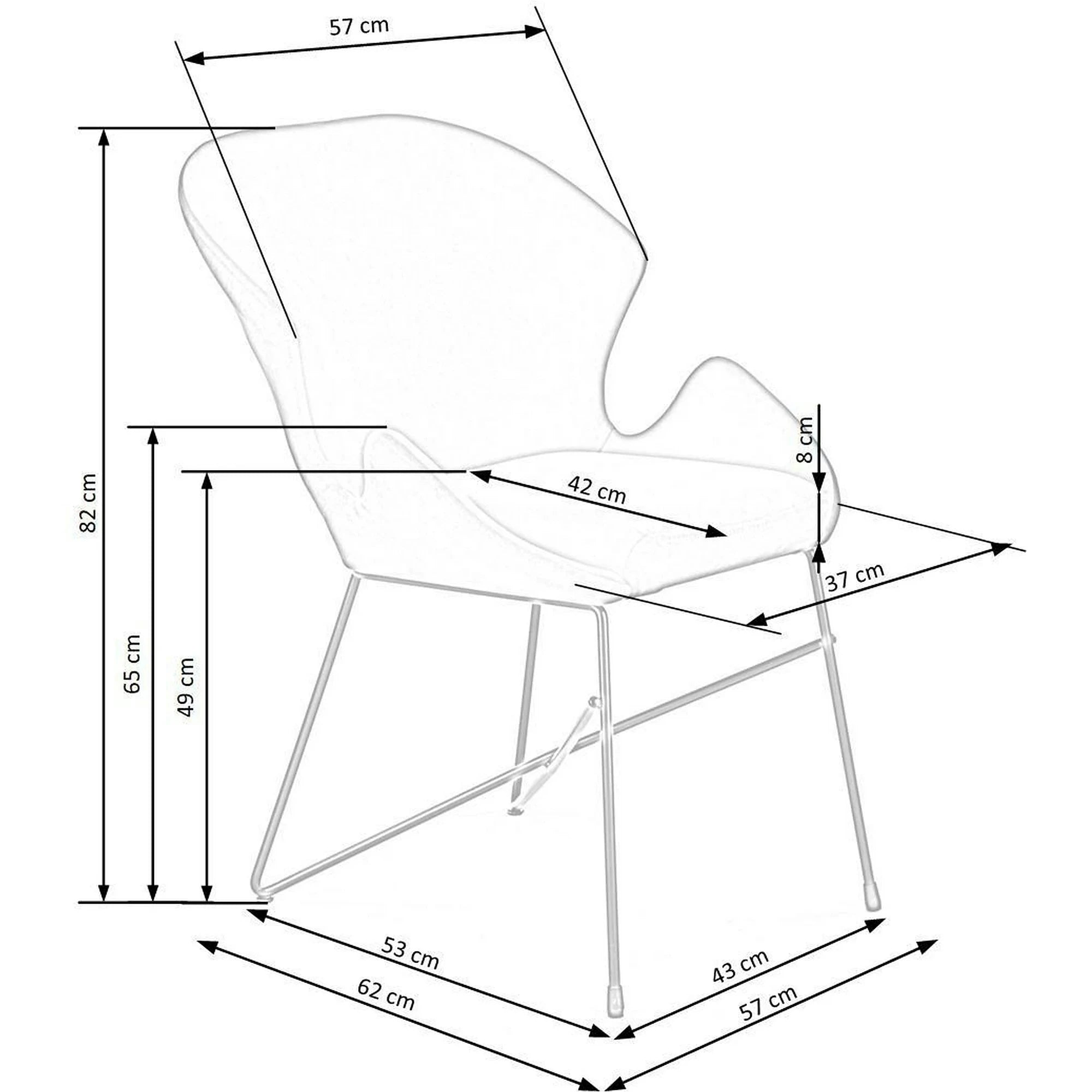 Scaun K458, gri/negru, stofa catifelata/metal, 57x62x82 cm