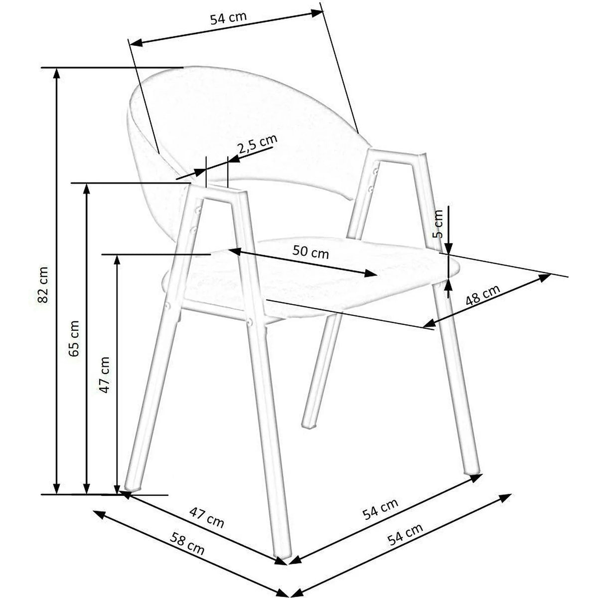 Scaun K473, stofa catifelata gri, 54x58x82 cm