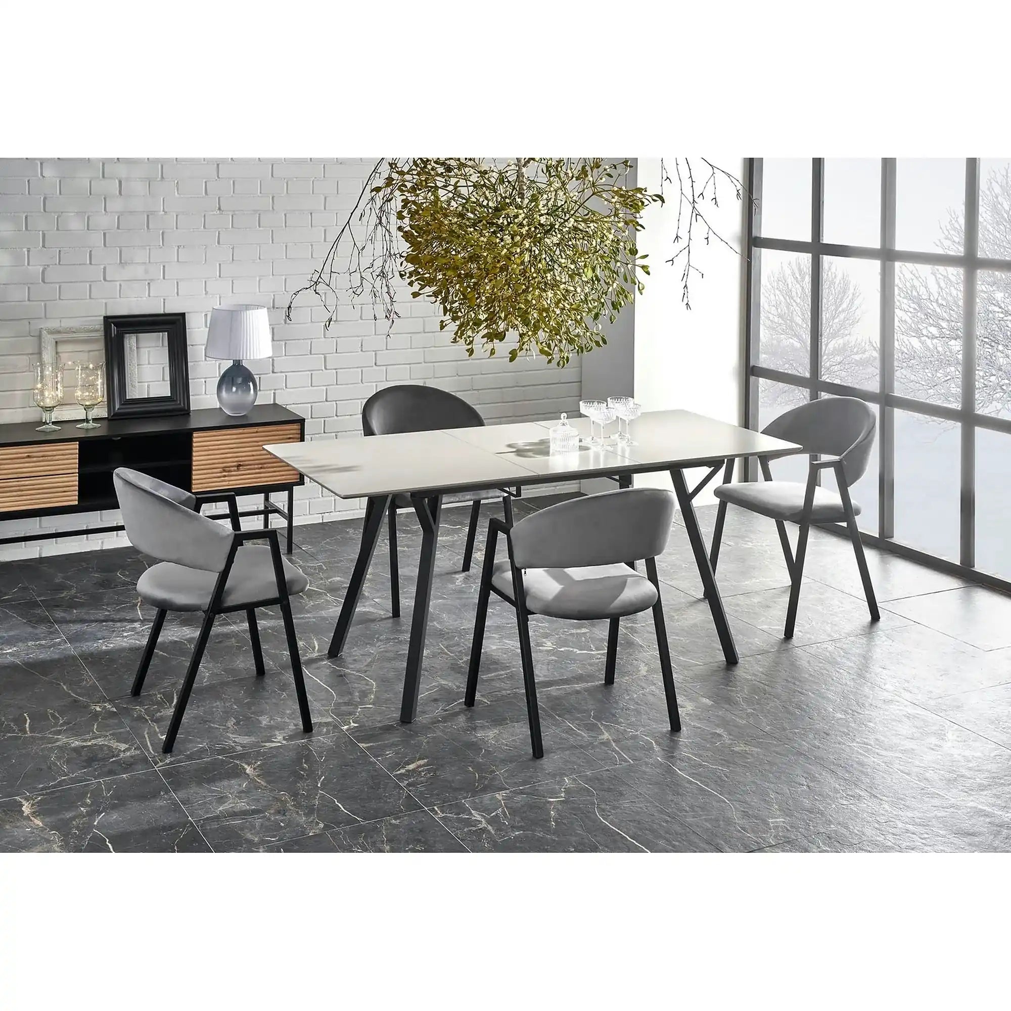 Scaun K473, stofa catifelata gri, 54x58x82 cm