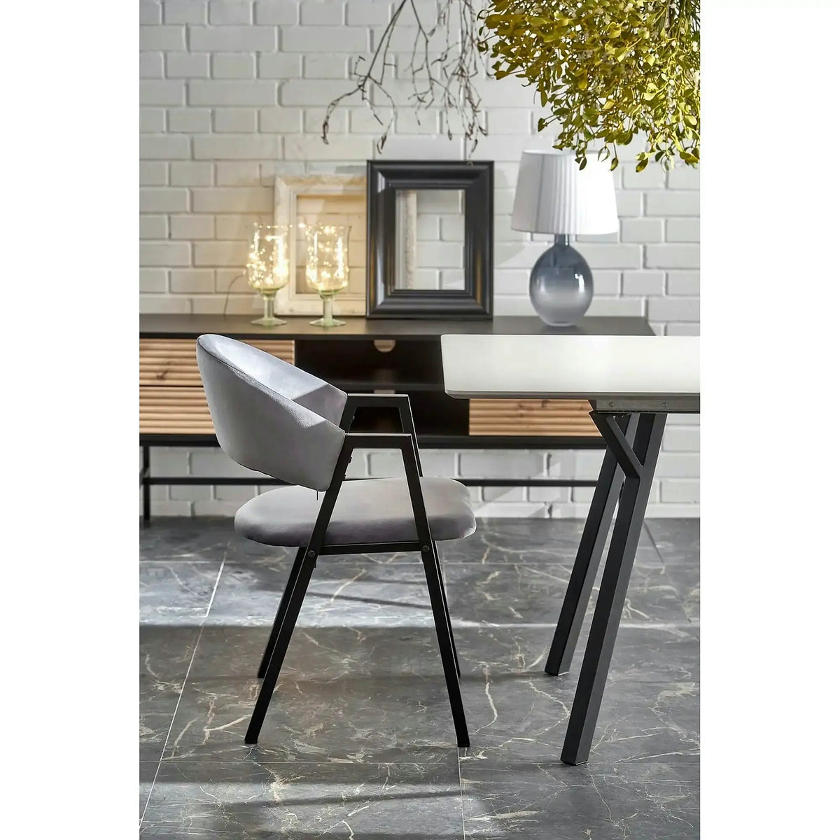 Scaun K473, stofa catifelata gri, 54x58x82 cm