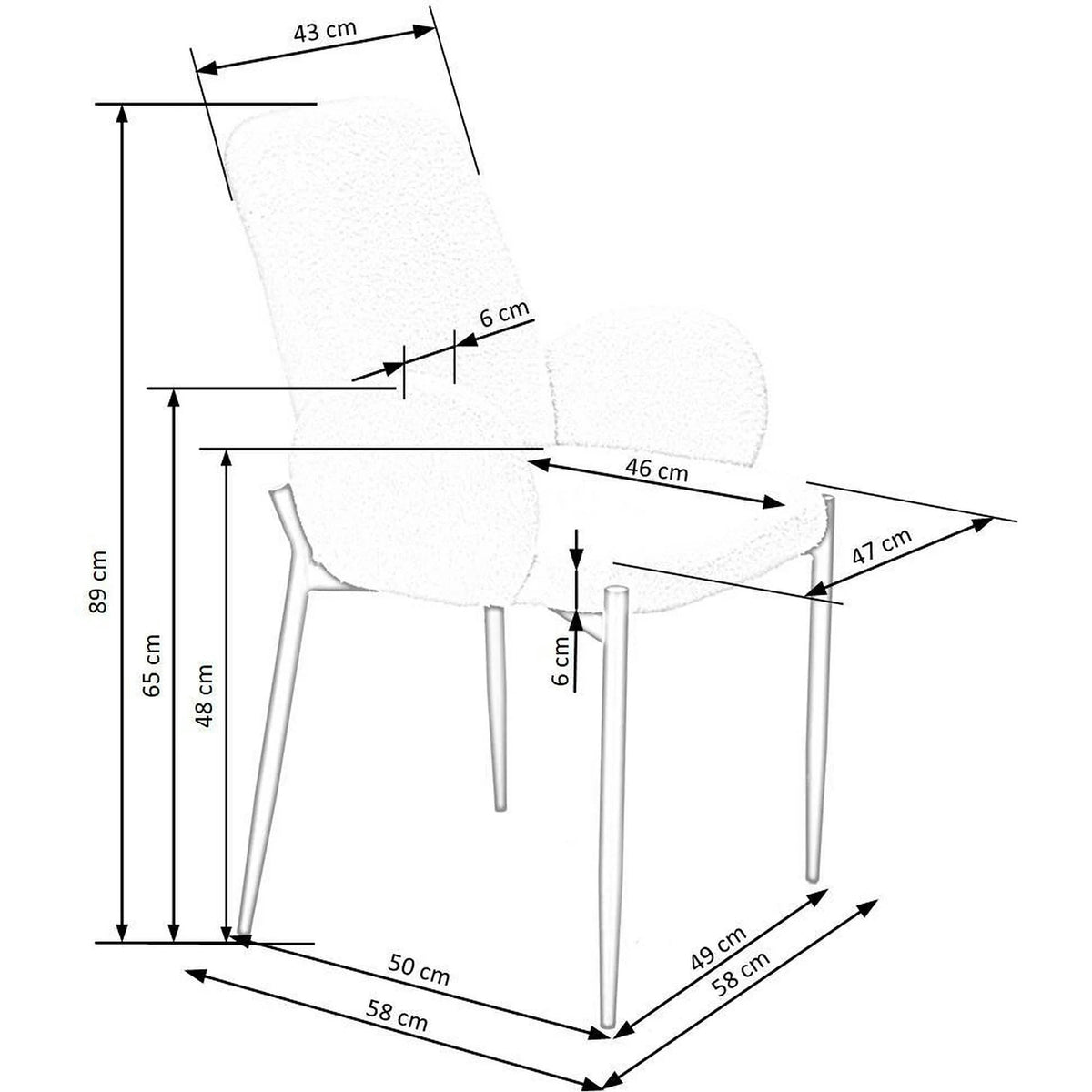 Scaun K477, crem/negru, stofa/metal, 58x58x89 cm