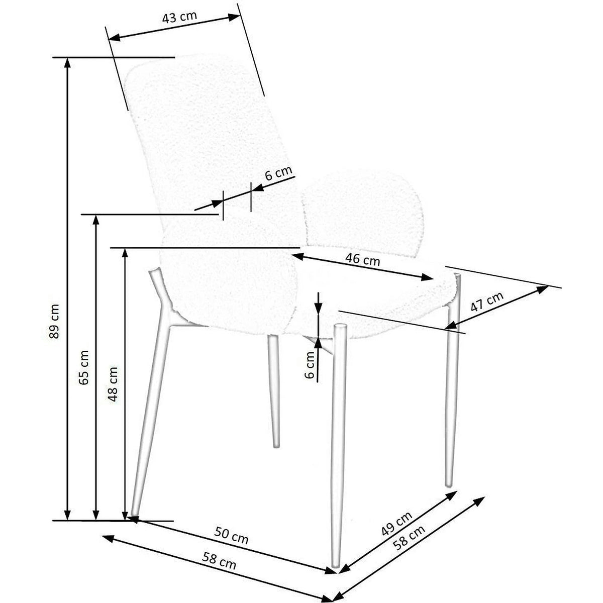 Scaun K477, crem/negru, stofa/metal, 58x58x89 cm