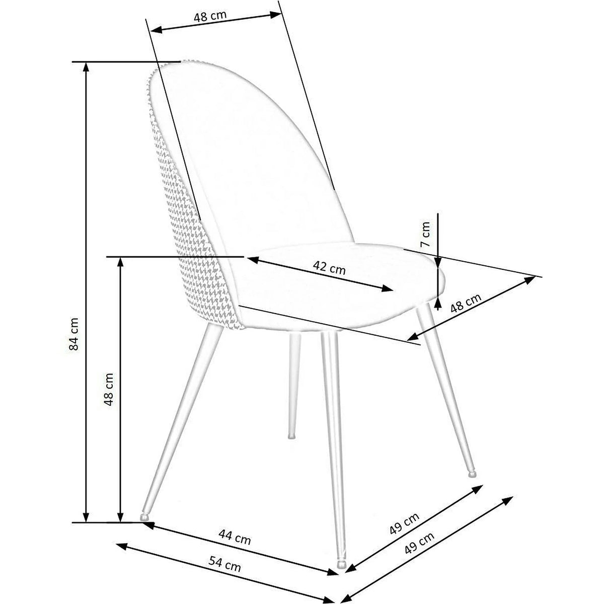 Scaun K478, stofa alb/negru, 49x54x84 cm