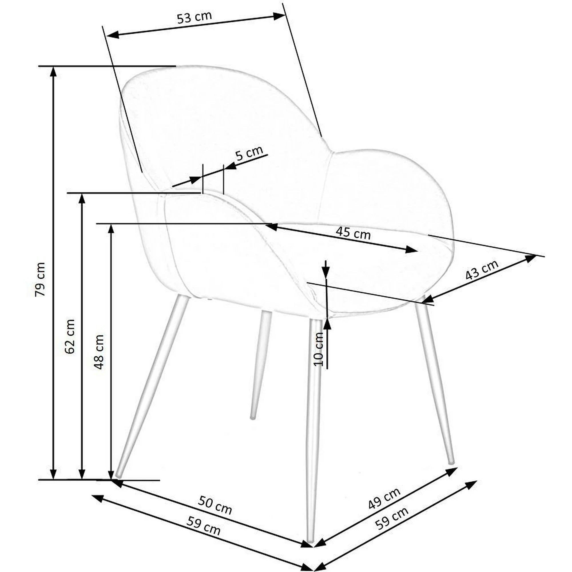 Scaun K480, gri/negru, stofa catifelata/metal, 59x59x79 cm