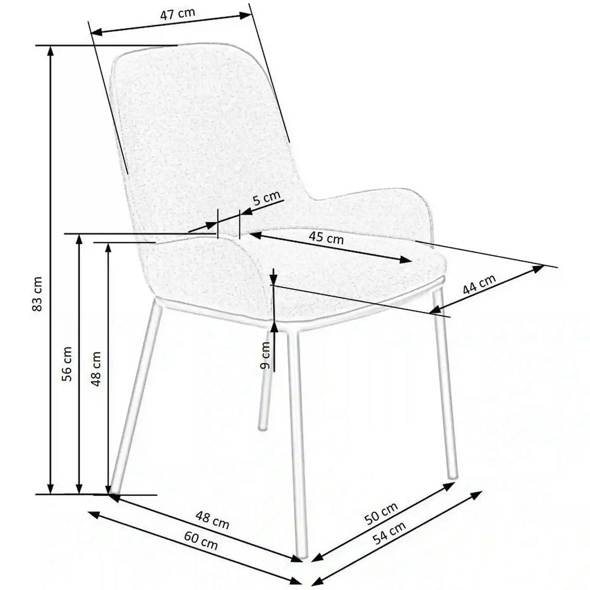 Scaun K481, alb/negru, stofa clasica/metal, 54x60x83 cm