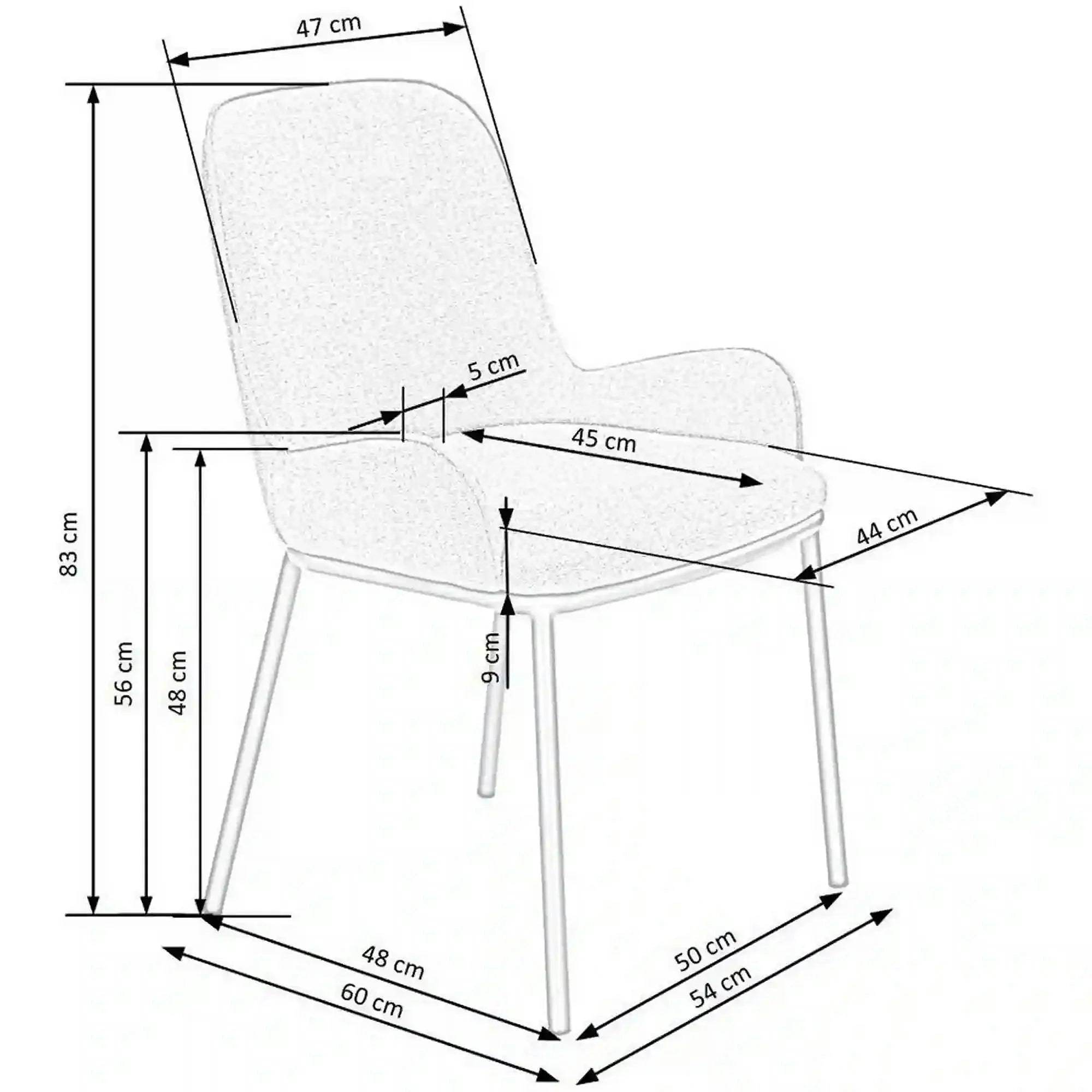 Scaun K481, alb/negru, stofa clasica/metal, 54x60x83 cm