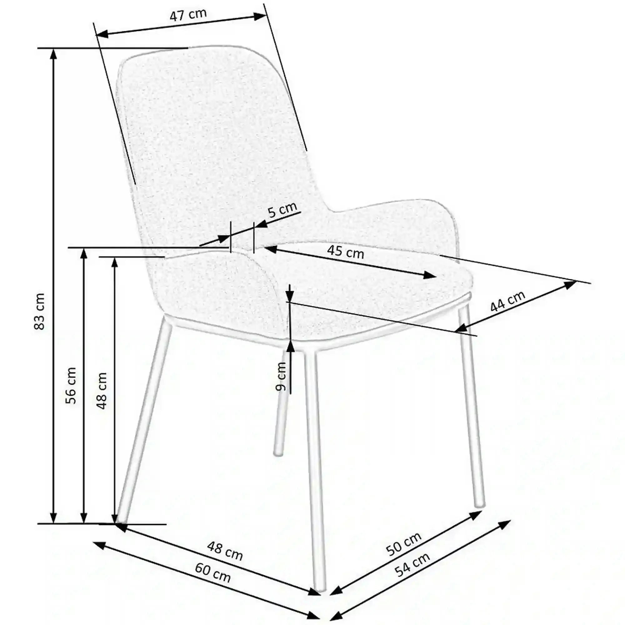 Scaun K481, alb/negru, stofa clasica/metal, 54x60x83 cm