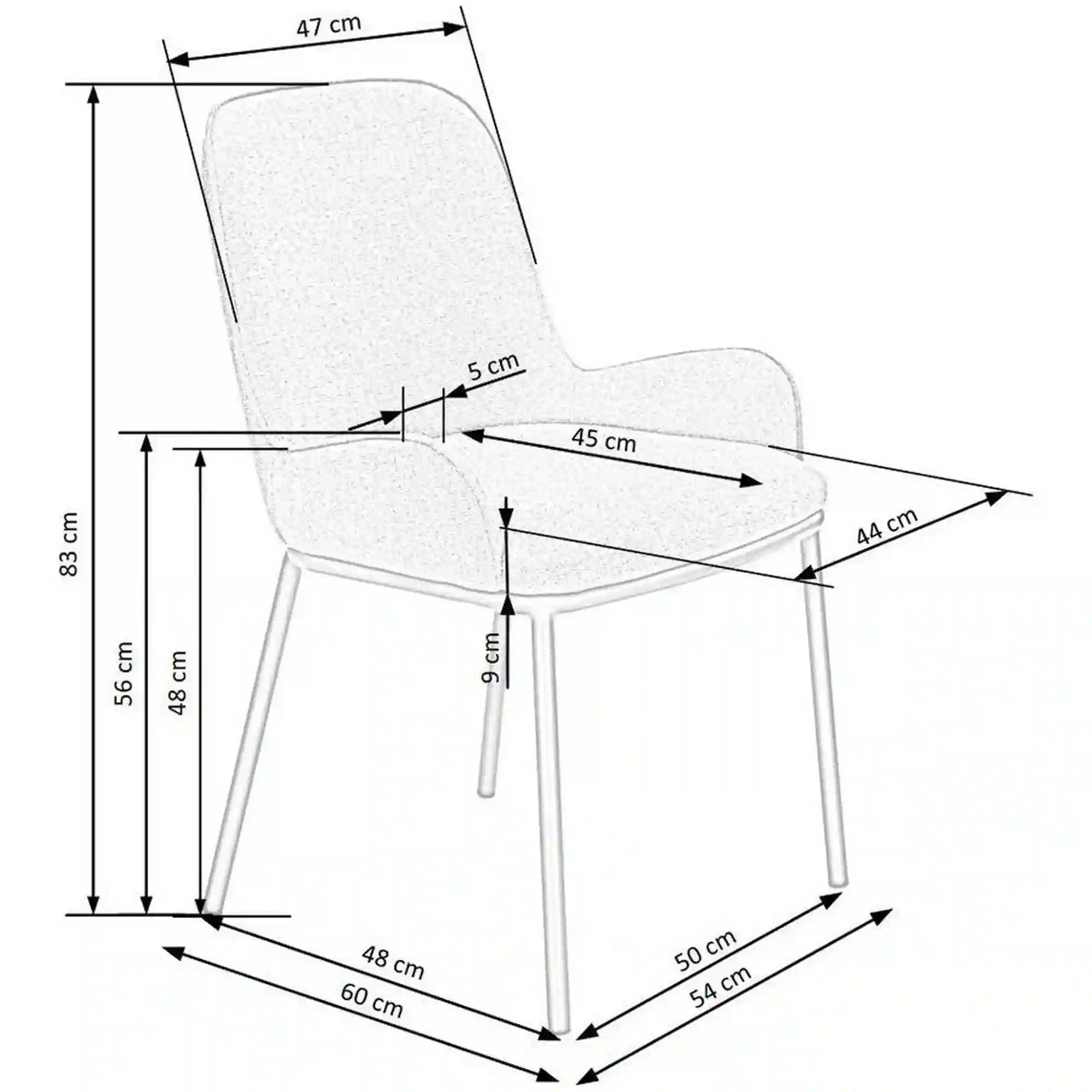 Scaun K481, alb/negru, stofa clasica/metal, 54x60x83 cm