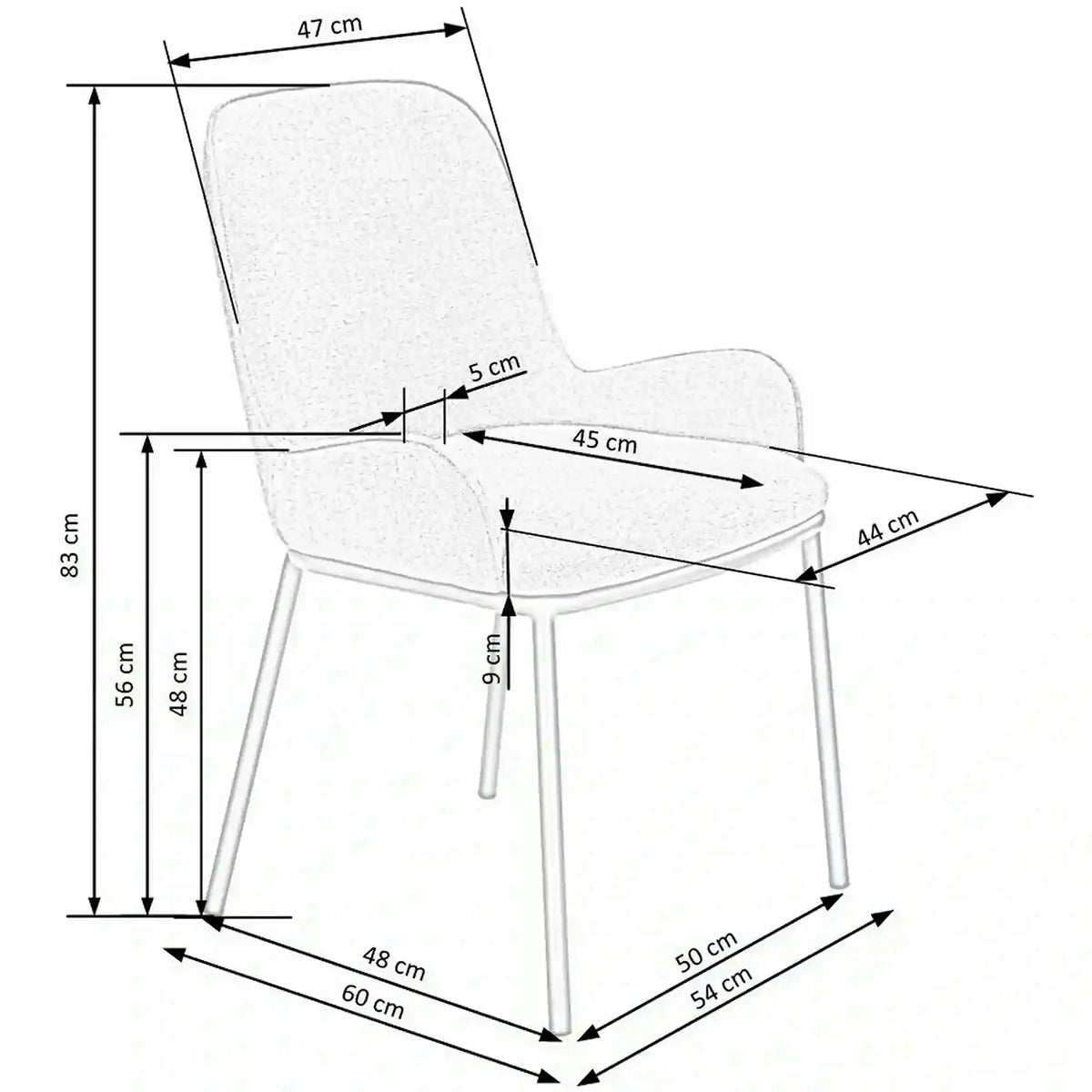 Scaun K481, gri/negru, stofa clasica/metal, 54x60x83 cm