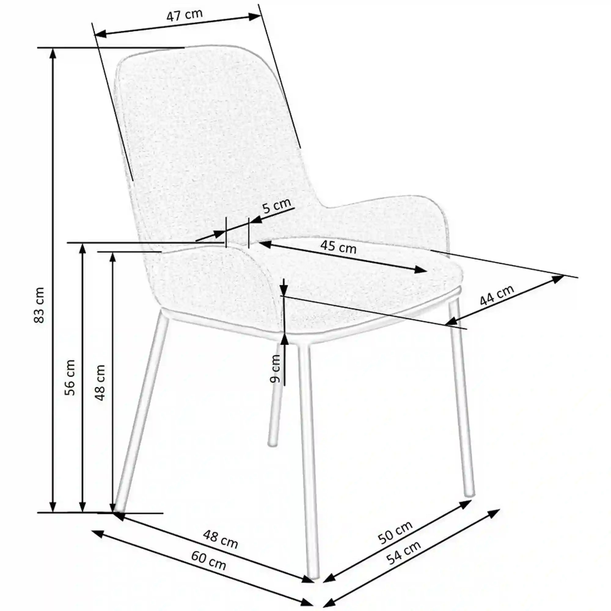 Scaun K481, gri/negru, stofa clasica/metal, 54x60x83 cm