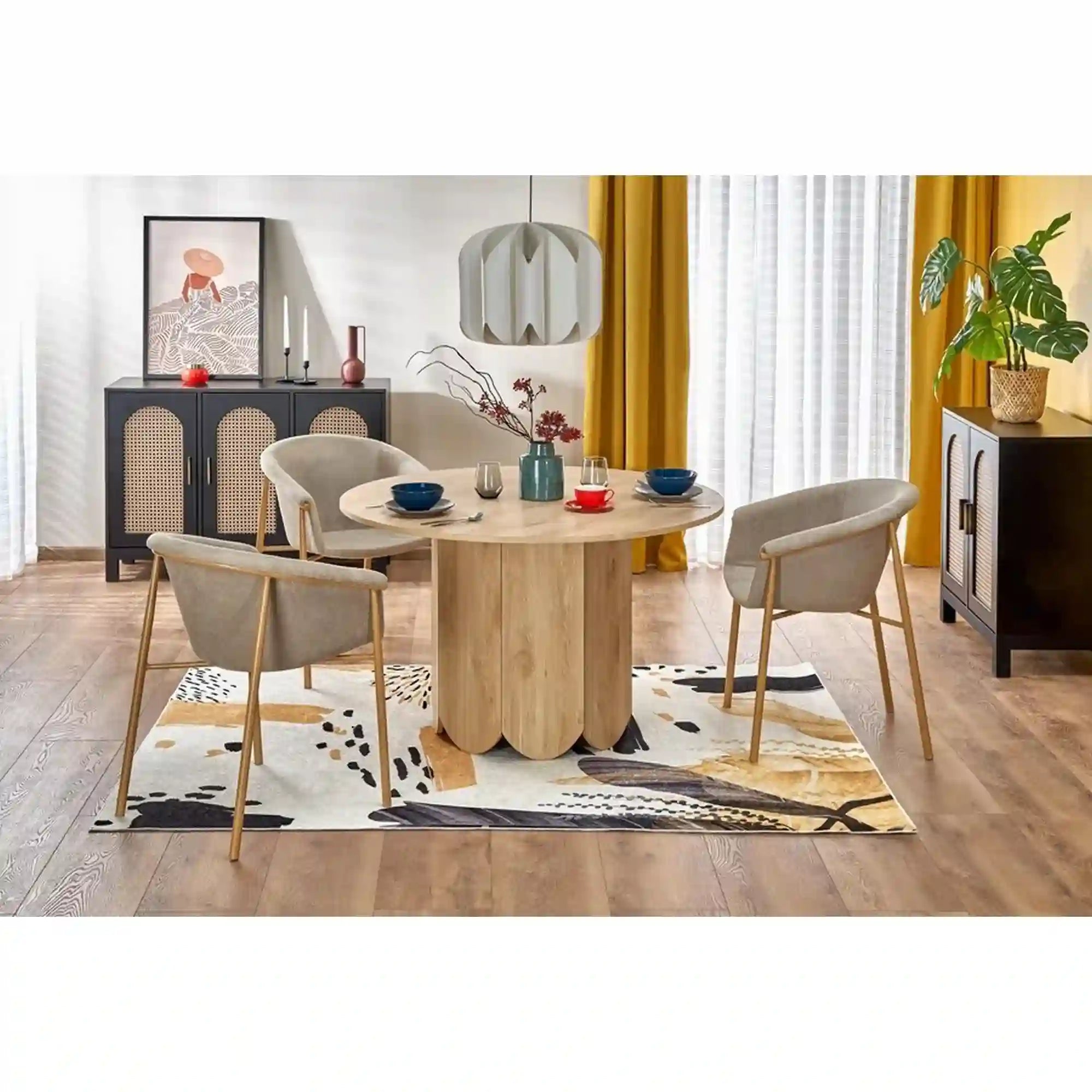 Scaun K489, bej/stejar, stofa clasica/metal, 59x56x80 cm