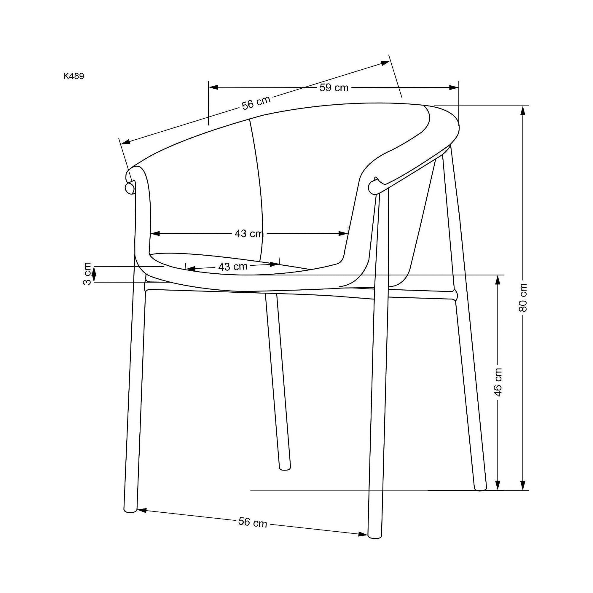 Scaun K489, gri/stejar, stofa clasica/metal, 59x56x80 cm