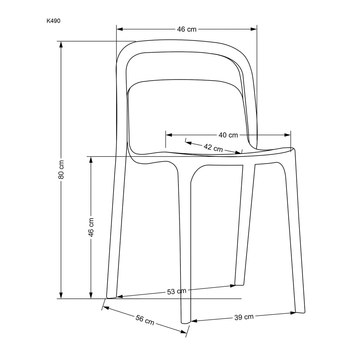 Scaun K490, alb, polipropilena, 46x55x80 cm