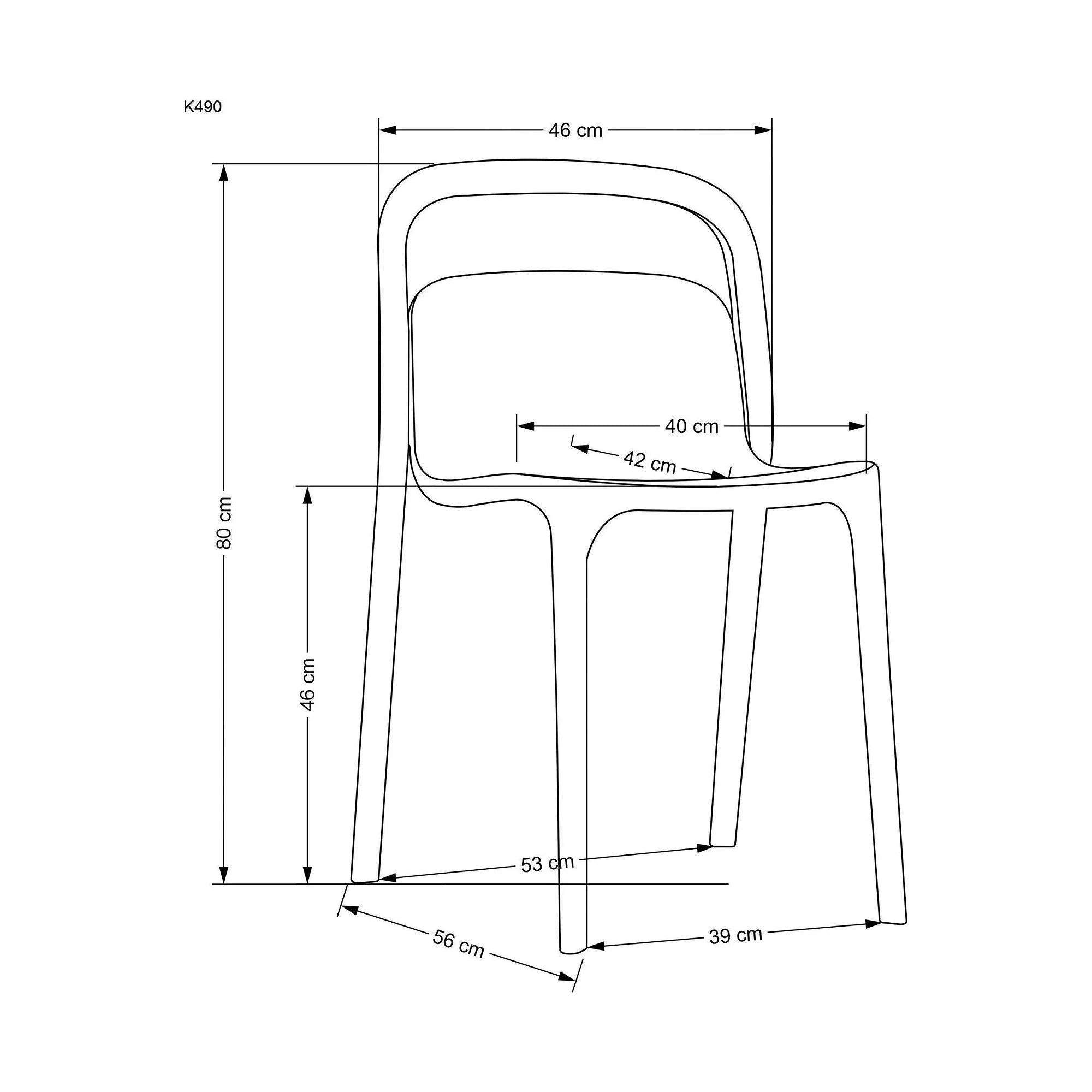 Scaun K490, alb, polipropilena, 46x55x80 cm
