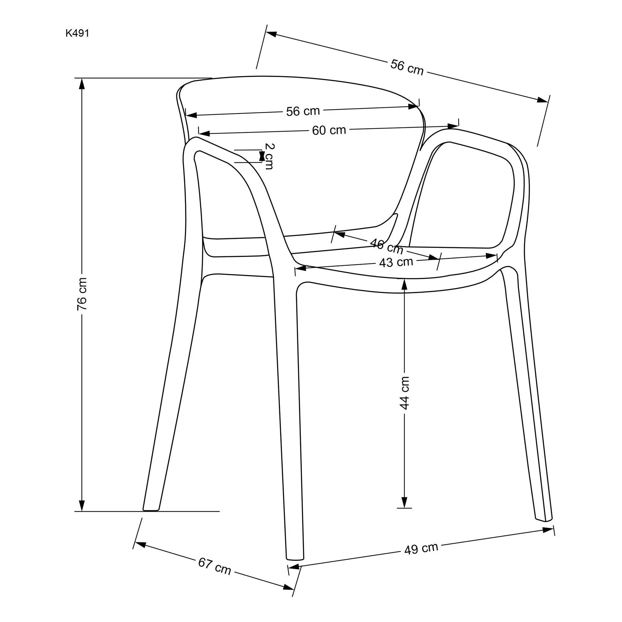 Scaun K491, alb, polipropilena, 60x56x76 cm