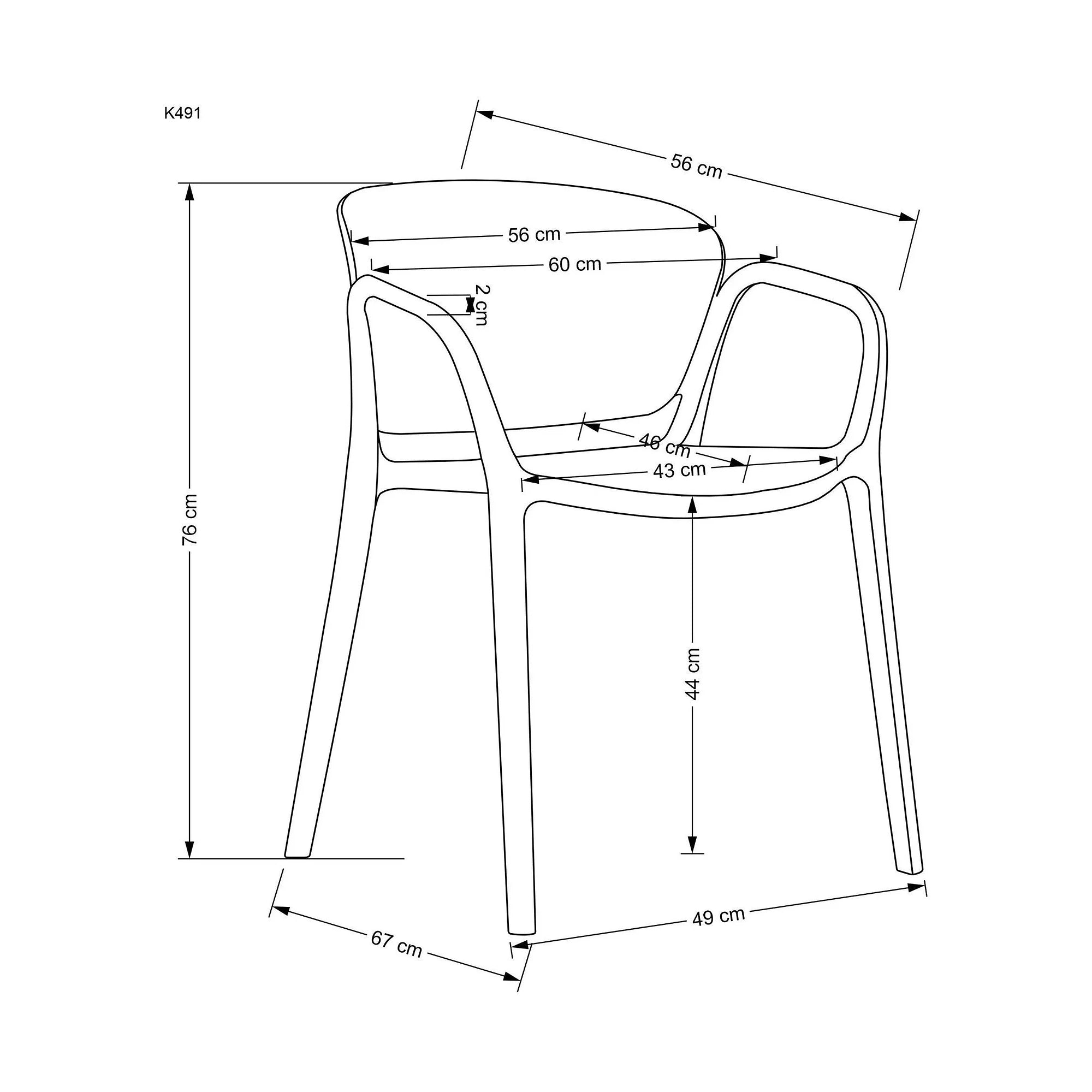 Scaun K491, negru, polipropilena, 60x56x76 cm