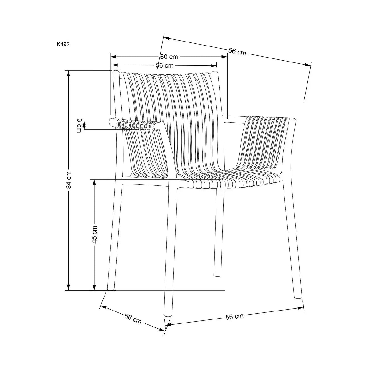 Scaun K492, gri, polipropilen, 60X56X84 cm