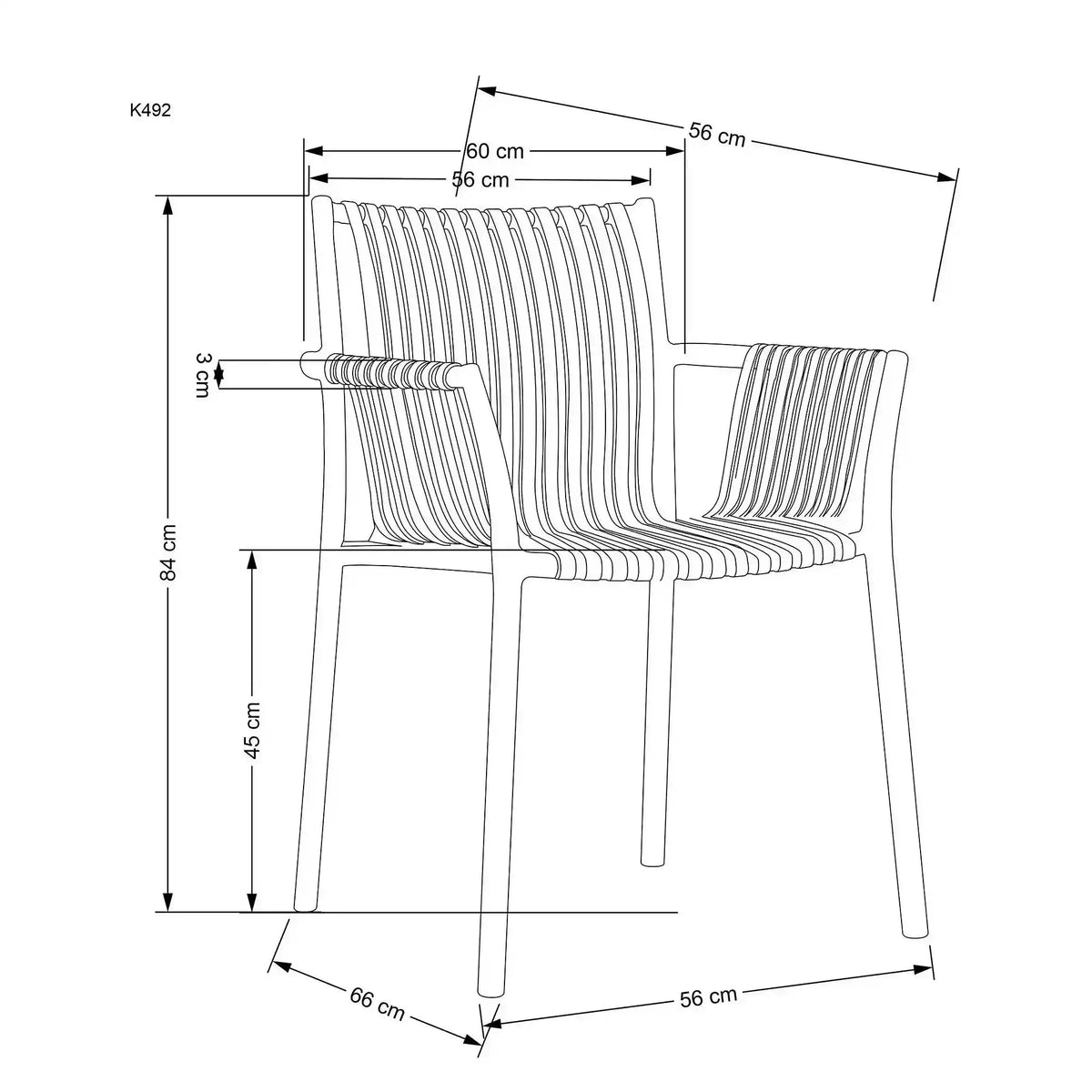 Scaun K492, negru, polipropilena, 60X56X84 cm