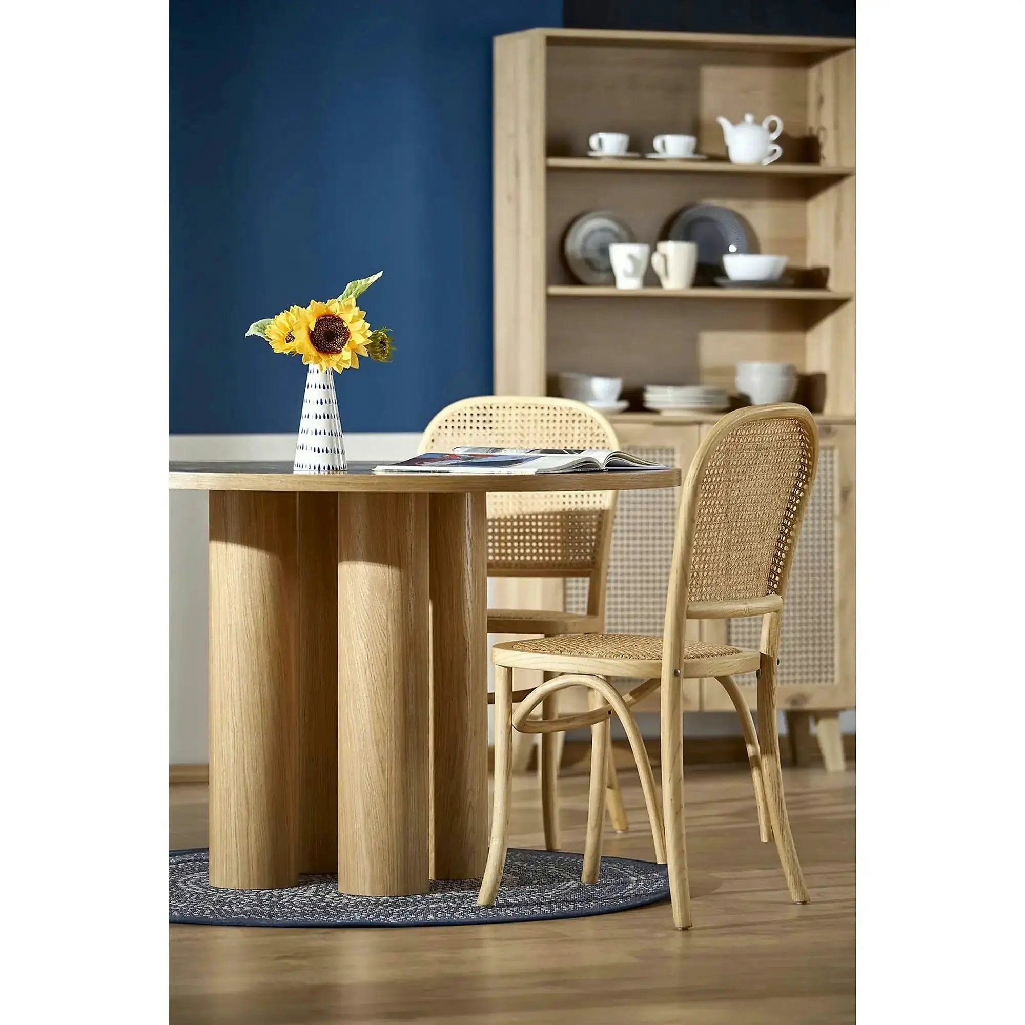 Scaun K502, stejar, ratan natural/lemn, 45x50x89 cm