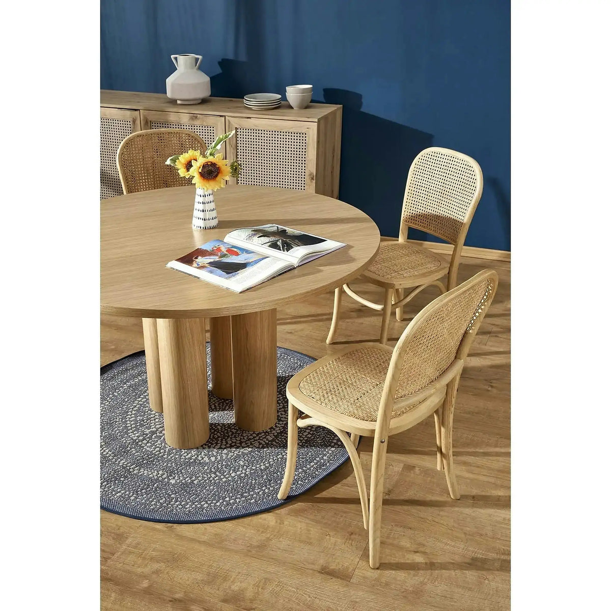 Scaun K502, stejar, ratan natural/lemn, 45x50x89 cm