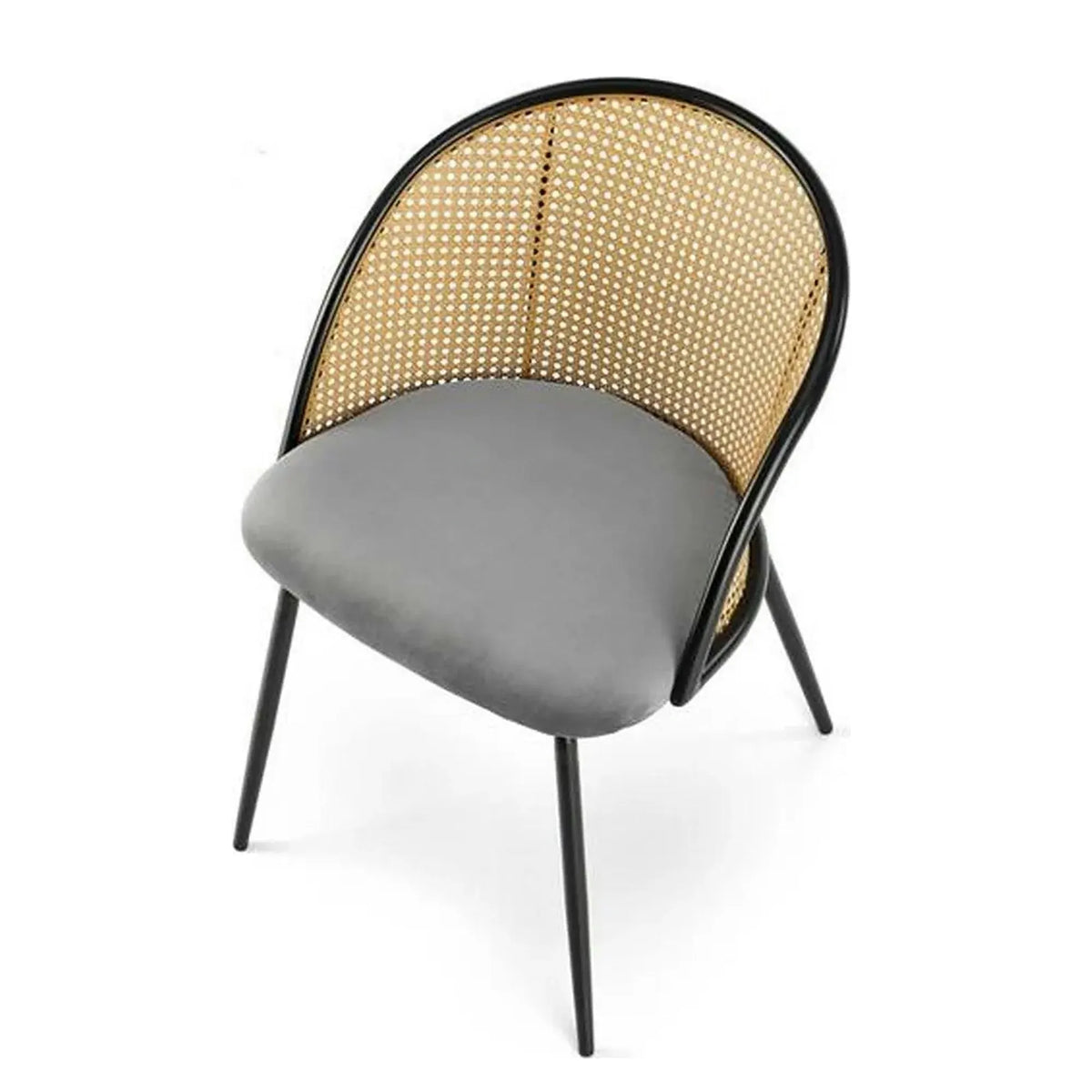Scaun K508, gri/negru, stofa catifelata/rattan sintetic, 54x57x78 cm
