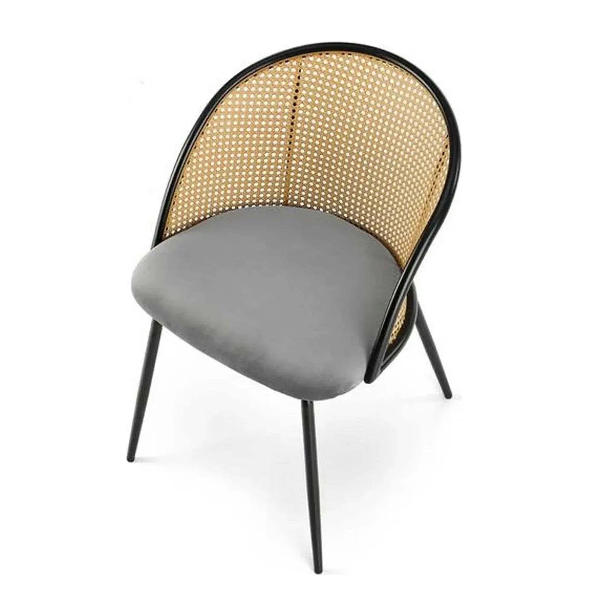 Scaun K508, gri/negru, stofa catifelata/rattan sintetic, 54x57x78 cm