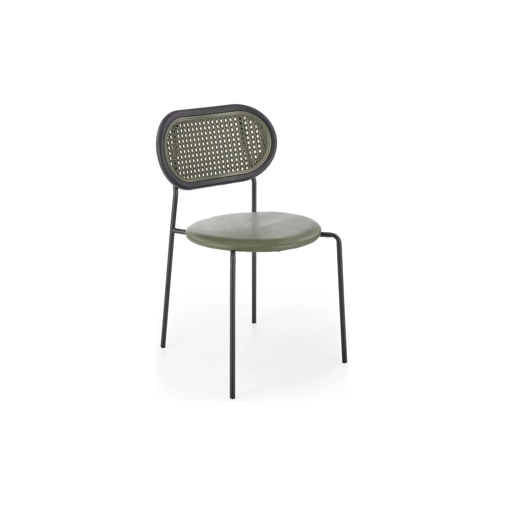 Scaun K524, verde/negru, piele ecologica/rattan sintetic, 46x51x78 cm