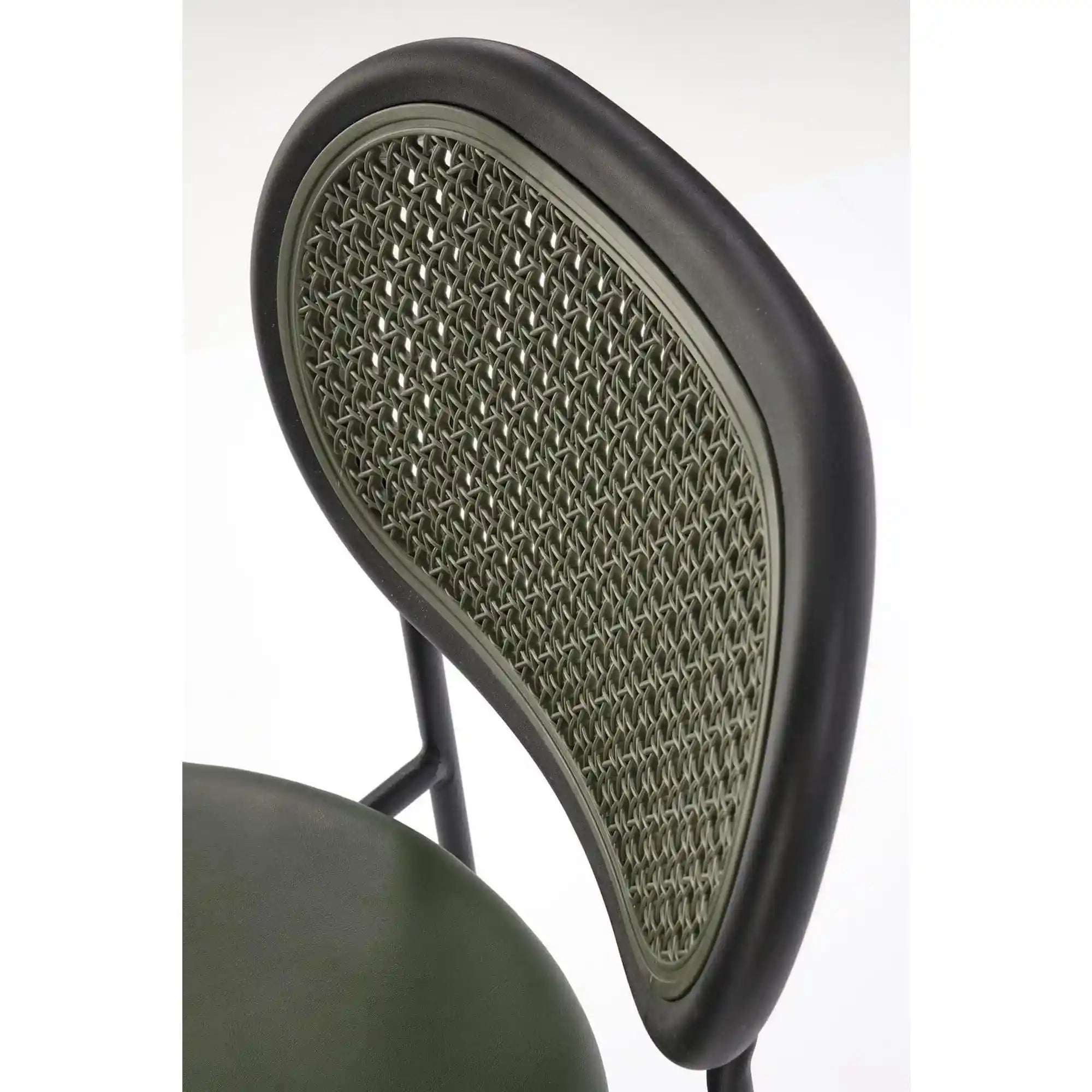 Scaun K524, verde/negru, piele ecologica/rattan sintetic, 46x51x78 cm