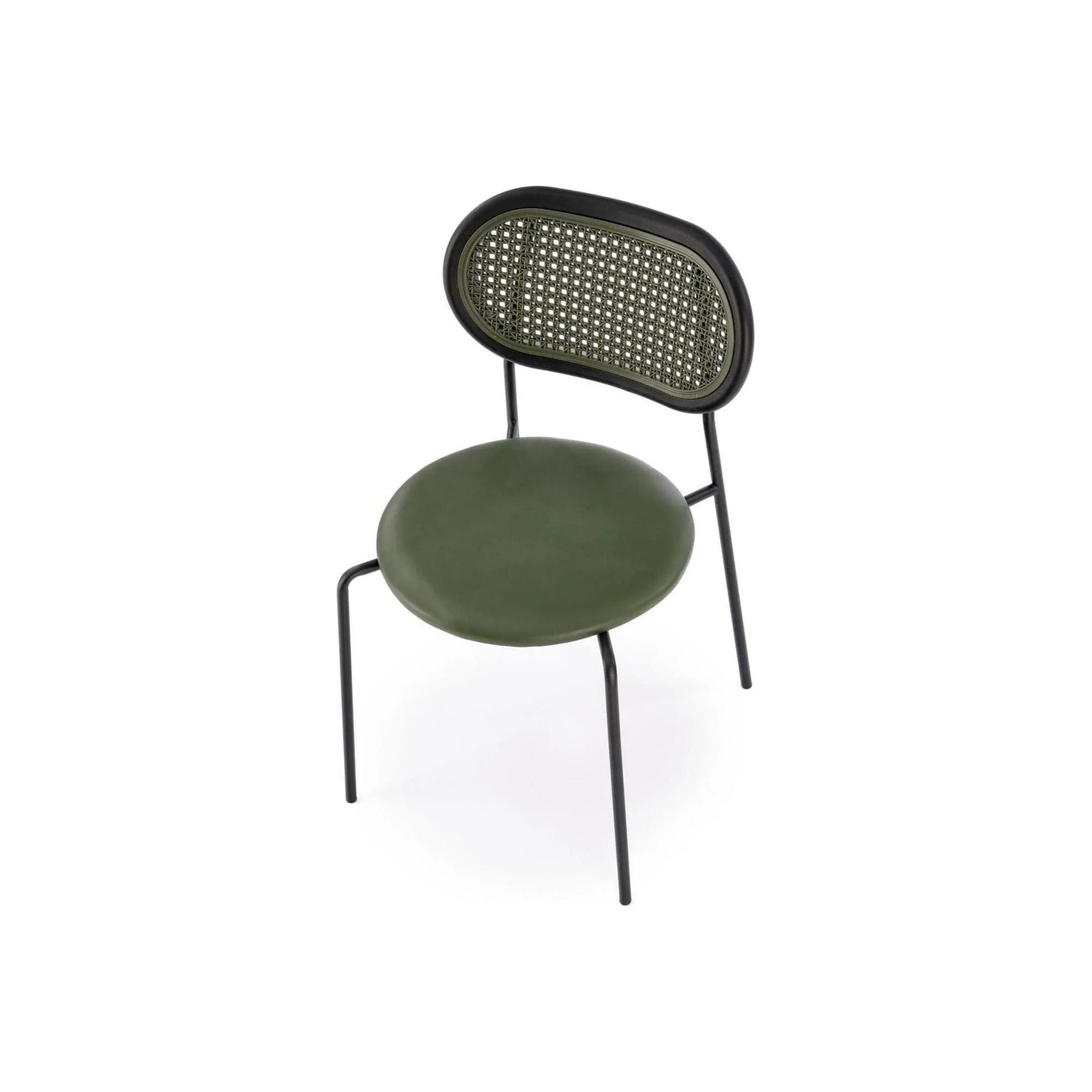 Scaun K524, verde/negru, piele ecologica/rattan sintetic, 46x51x78 cm