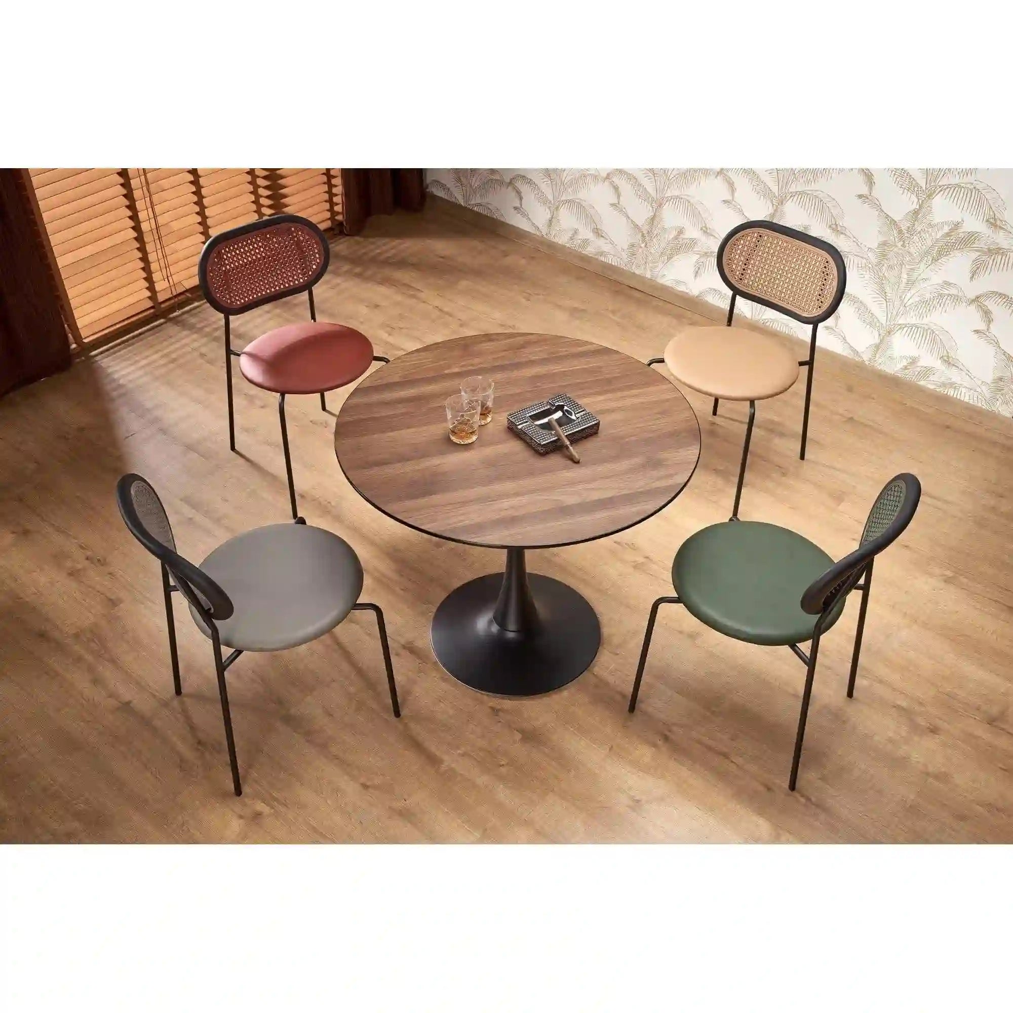 Scaun K524, verde/negru, piele ecologica/rattan sintetic, 46x51x78 cm