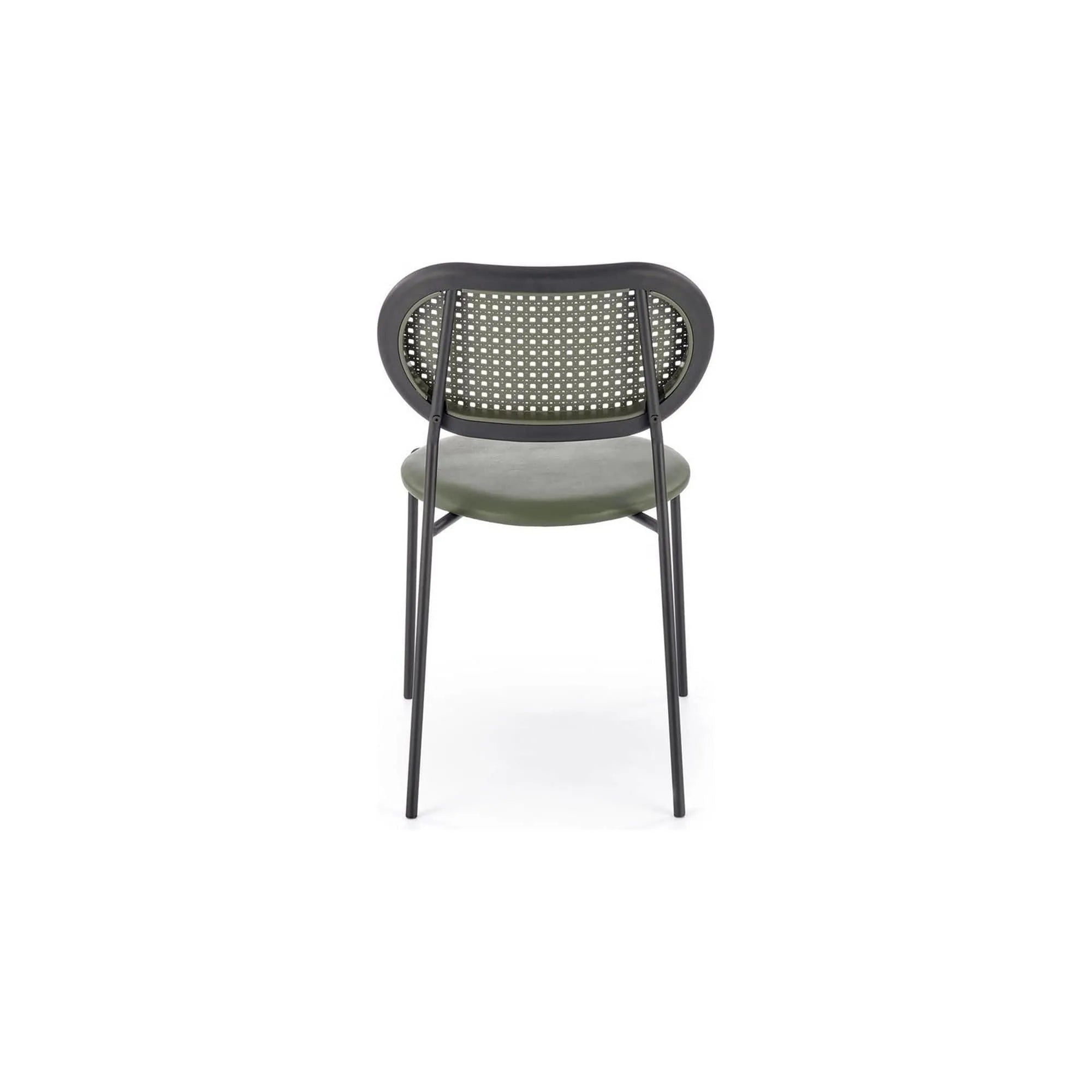 Scaun K524, verde/negru, piele ecologica/rattan sintetic, 46x51x78 cm