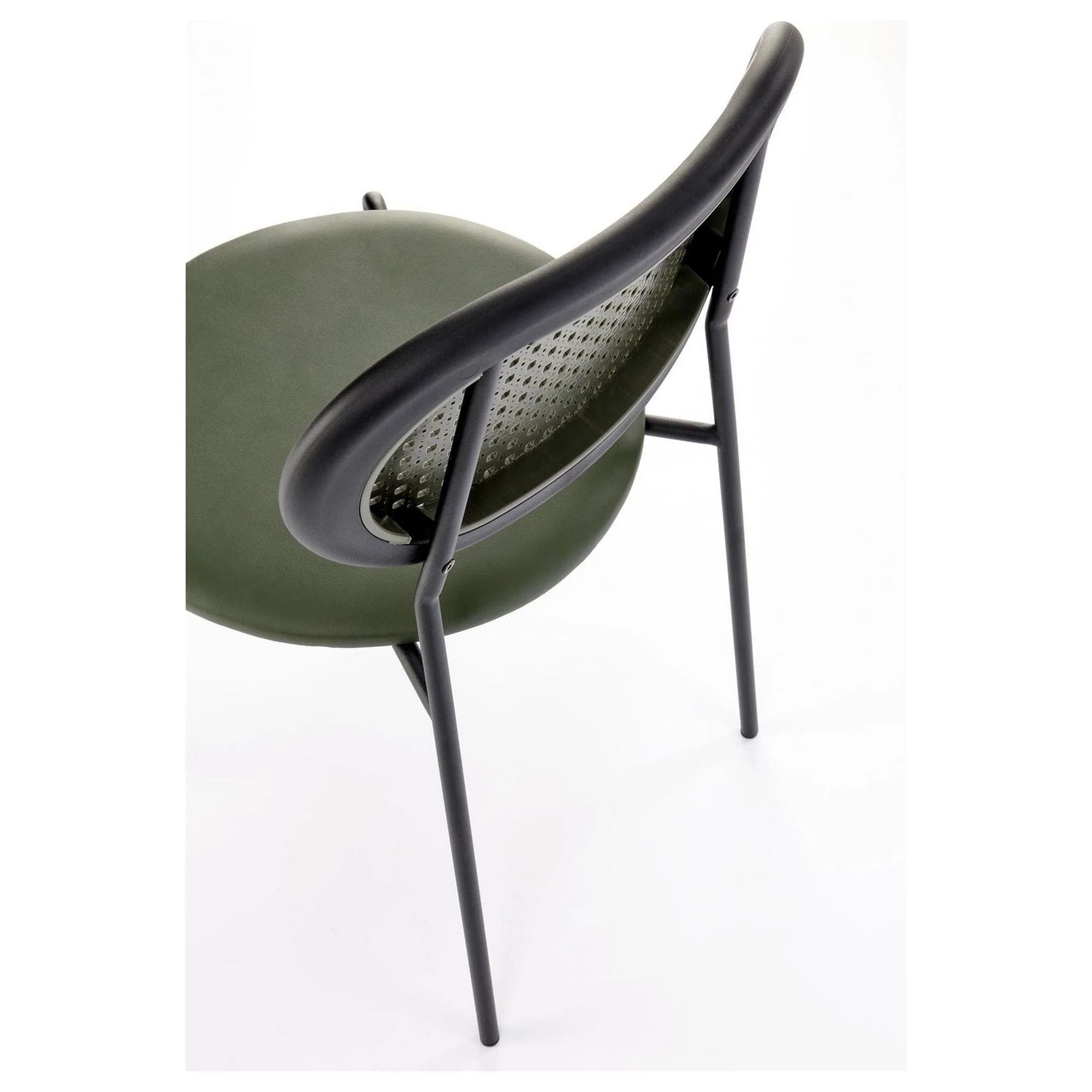 Scaun K524, verde/negru, piele ecologica/rattan sintetic, 46x51x78 cm