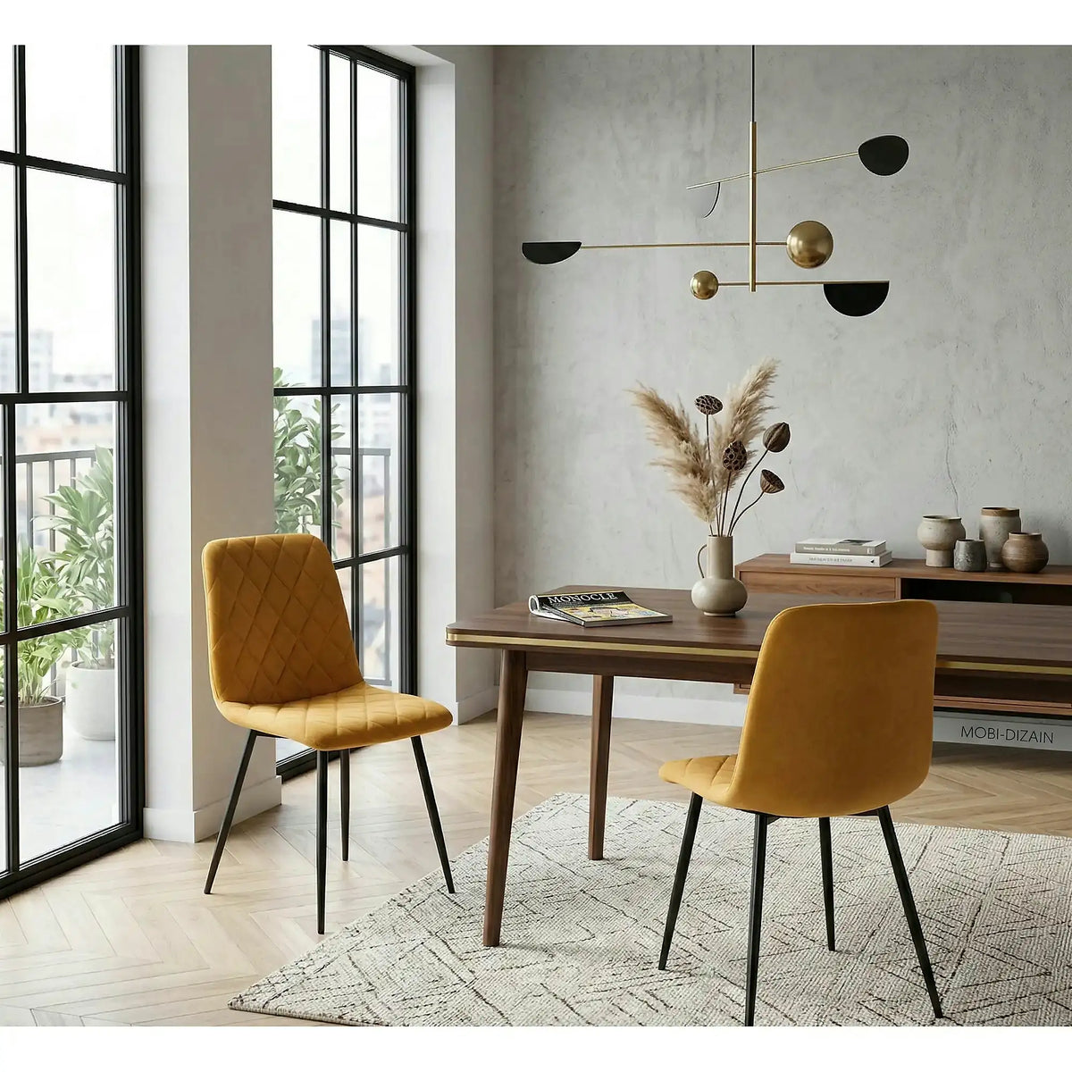 Scaun K525, galben/negru, stofa catifelata/metal, 45x55x89 cm