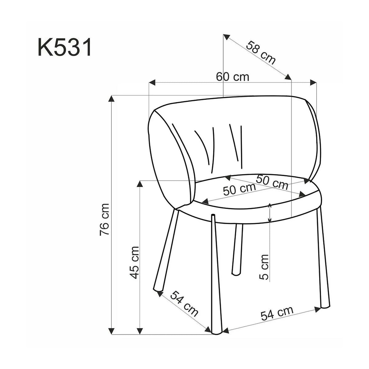Scaun K531, bej/negru, stofa catifelata/metal, 60x58x76 cm